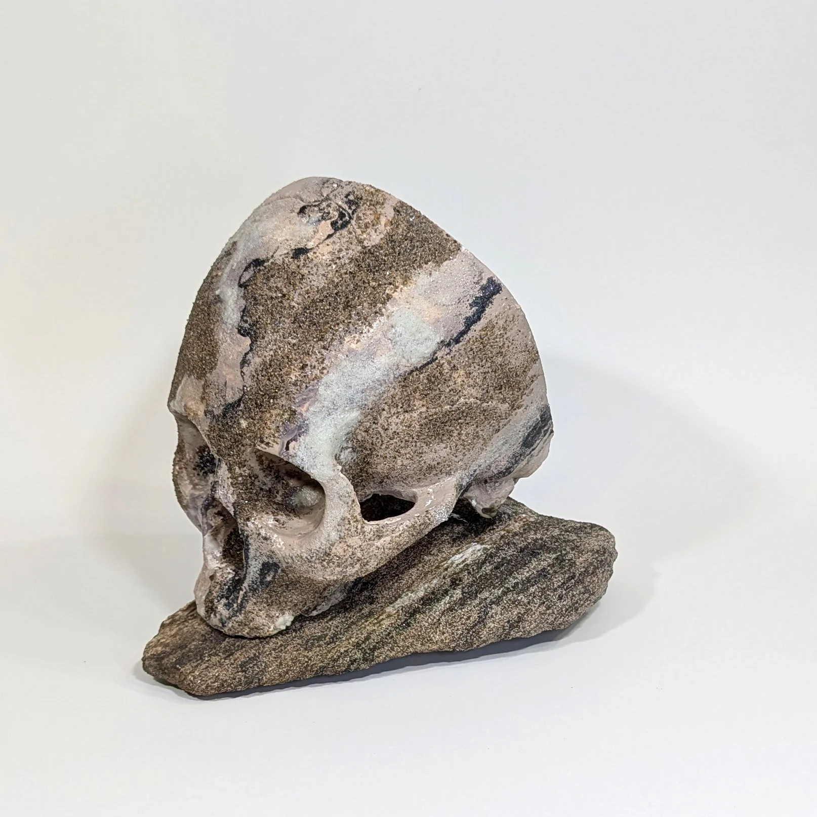  Conscience - 2025 - 8 x 8 x 6 - Hydrostone, Sedimentary Rock from the Canadian Shield, Acrylic, (Black 4.0 by Stewart Semple) Sands from various locations in Canada  - inquires: info@sivarulrasa.com