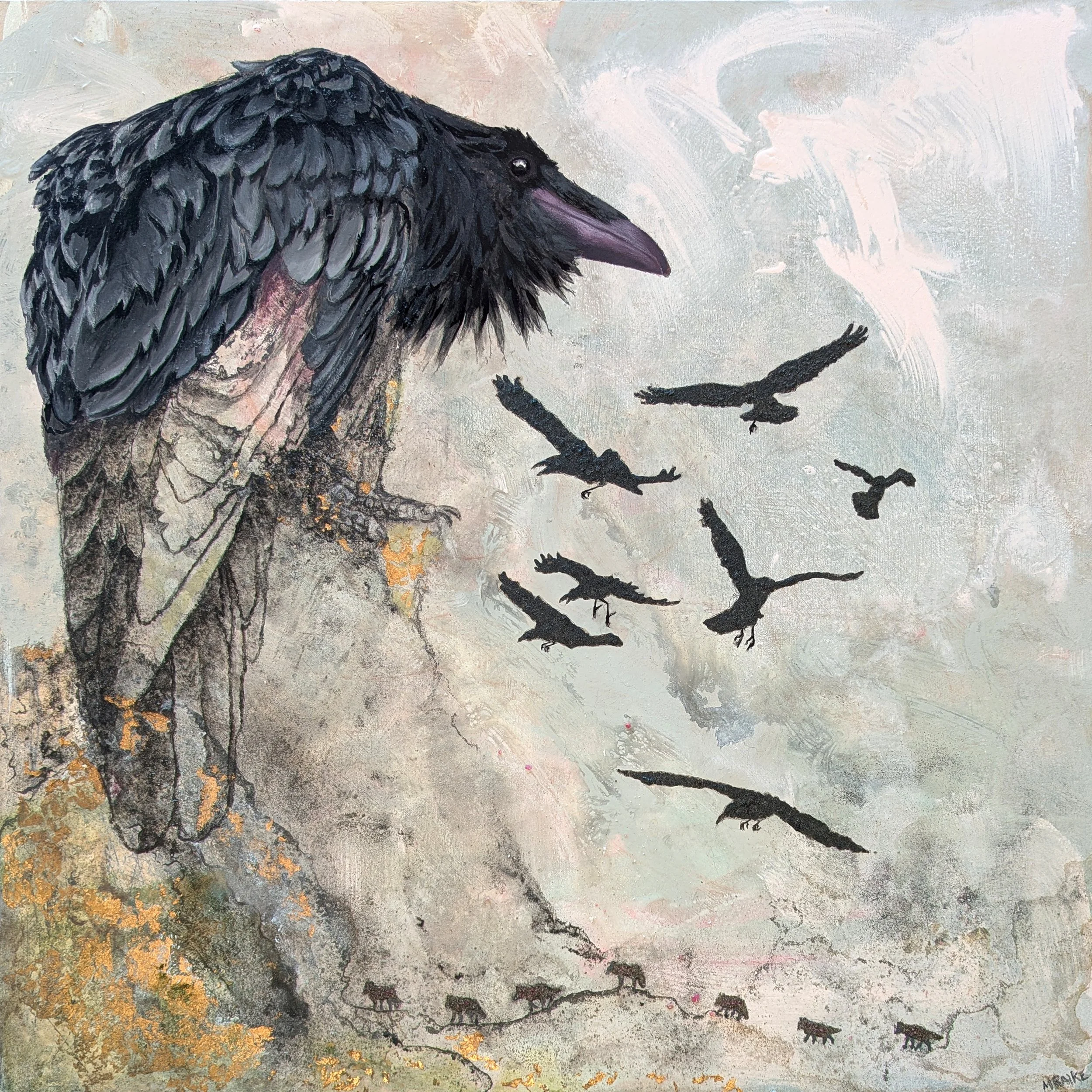  Sentinel - 2025 - 30 x 30 in - Acrylic, Synthetic and  21k Gold Leaf, Rubies, Garnets and Hematite on Wood Panel - Sold