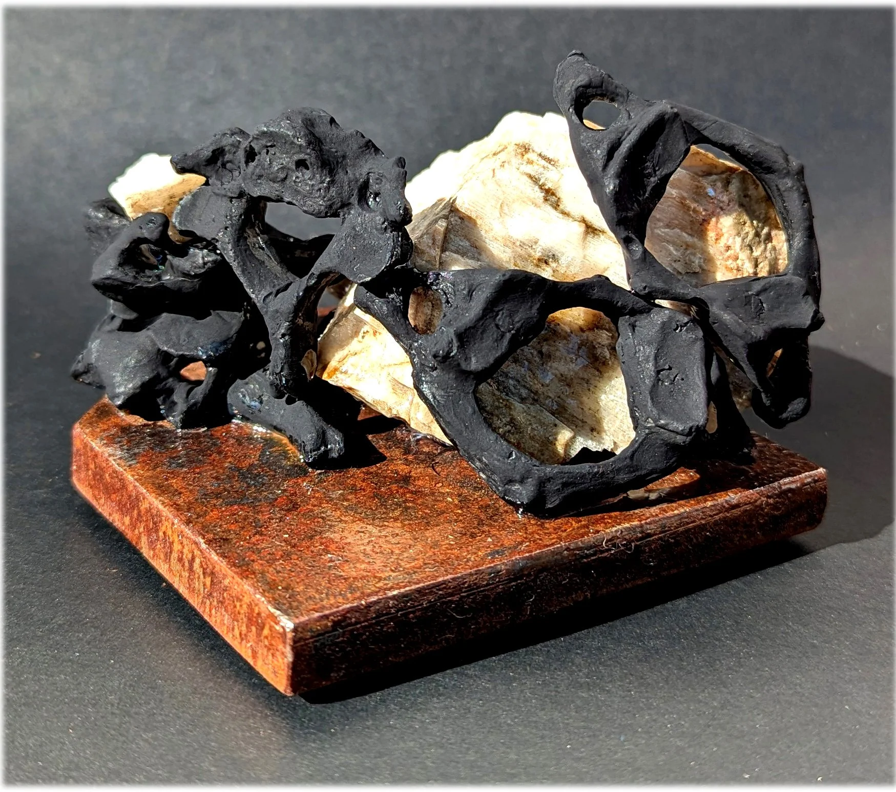  Attachment - 2025 - 3.5 x 6 x 6 - Hydrostone, Acrylic, (Black 4.0 by Stewart Semple) Quartzite from Aylen Lake, ON - inquires: info@sivarulrasa.com