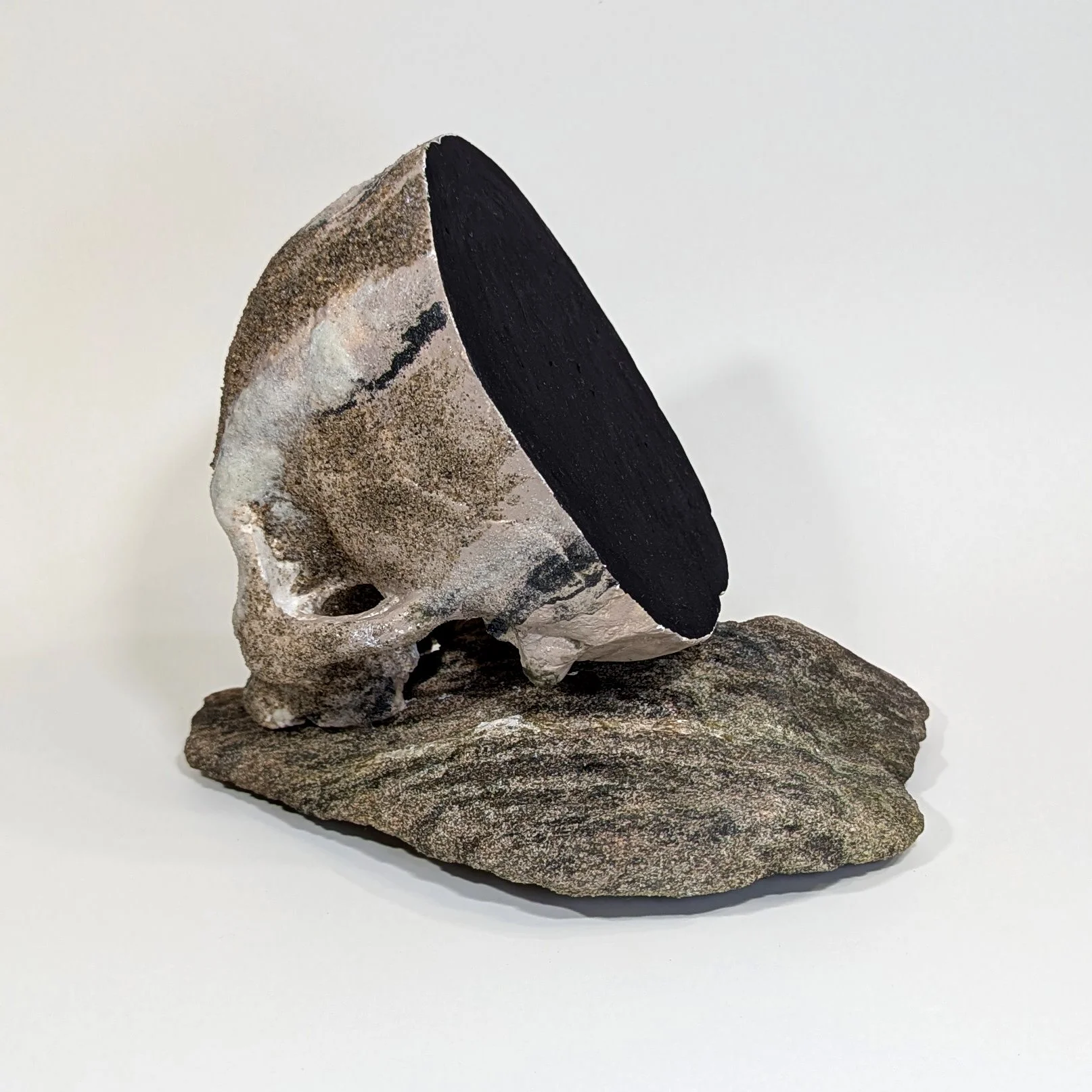  Conscience - 2025 - 8 x 8 x 6 - Hydrostone, Sedimentary Rock from the Canadian Shield, Acrylic, (Black 4.0 by Stewart Semple) Sands from various locations in Canada  - inquires: info@sivarulrasa.com