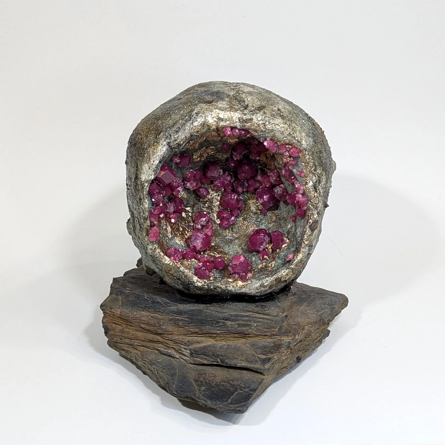  Reflections - 2025 - 7 x 10 x 7 - Hydrostone, Rubies, 21k Gold Leaf, Hematite, Silica, Titanium, Pyrite and Slate from Peggy’s Cove, NS  - inquires: info@sivarulrasa.com