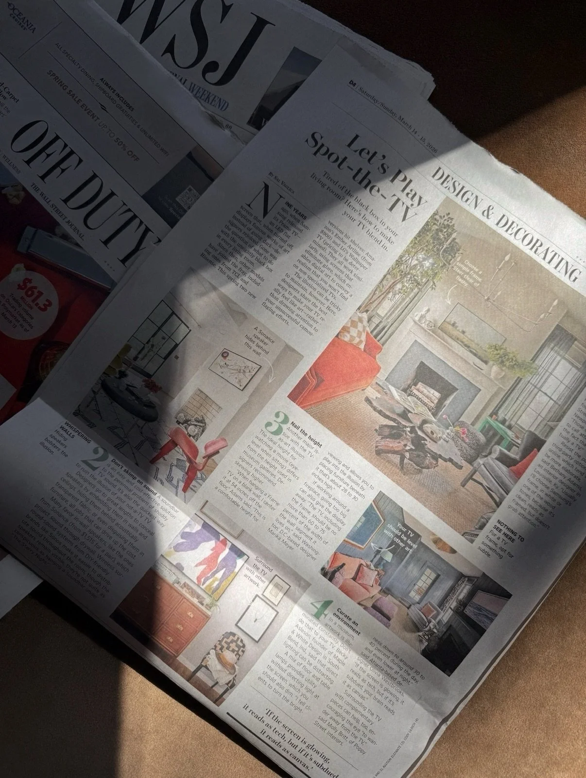 @katefiglerinteriors featured in @wsjoffduty Design &amp; Decorating section 💙

The story explores how designers thoughtfully integrate televisions into living spaces and how technology takes a back seat to great design. 

This room was originally f