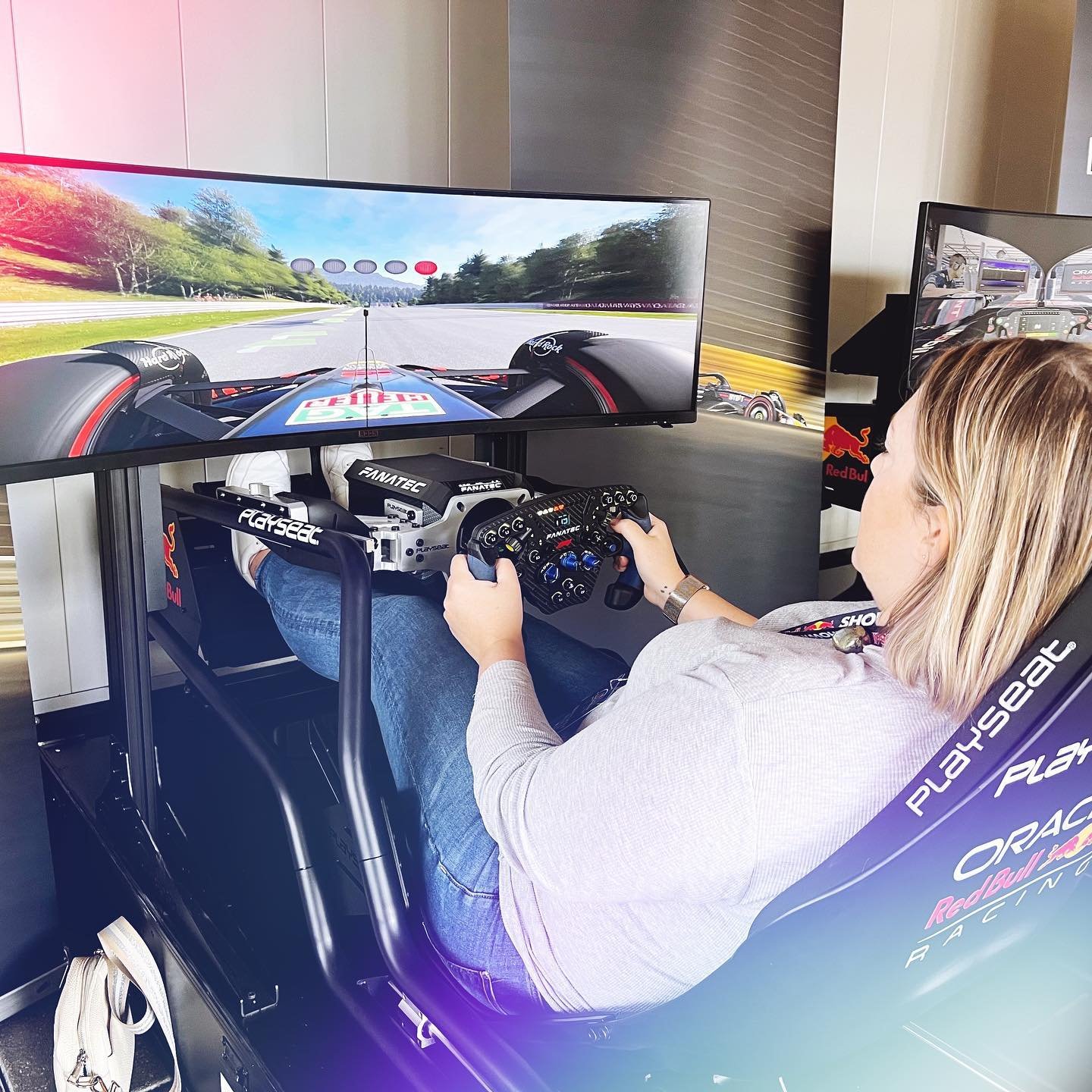 BEST DAY EVER. I&rsquo;ve always wanted to try a @f1 sim + @madisonfuzz made my dreams come true 🏎️