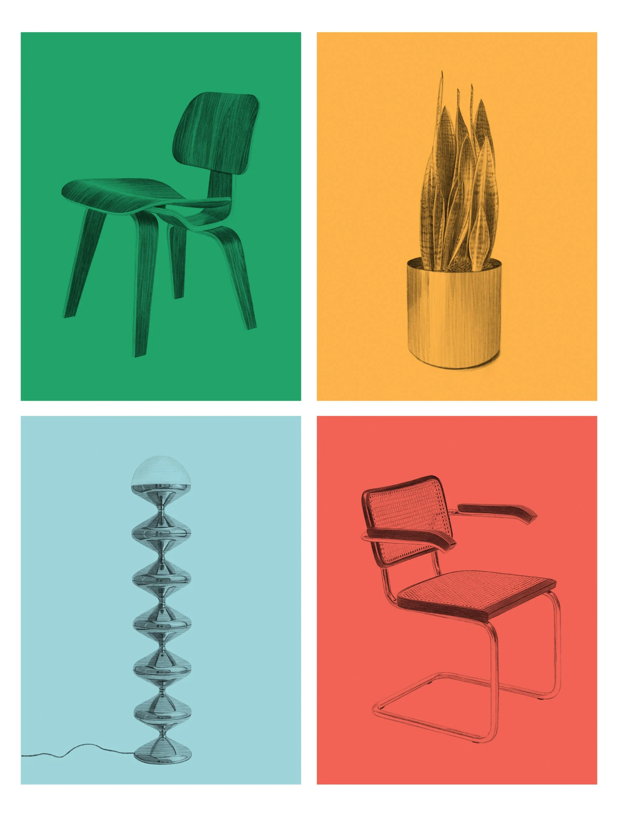 Interior objects for design illustration by Dena Cooper