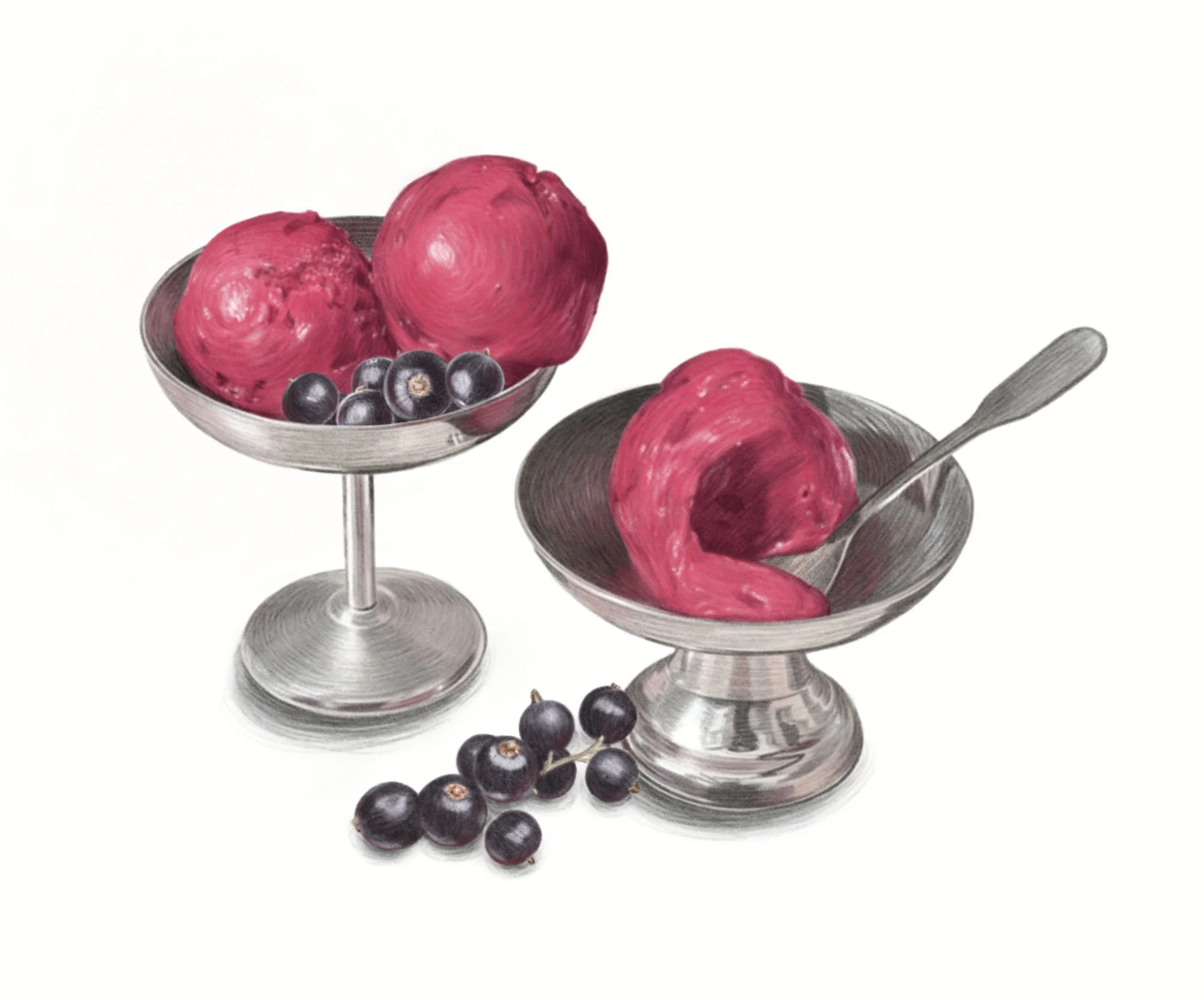 Black currant ice cream in colored pencil 