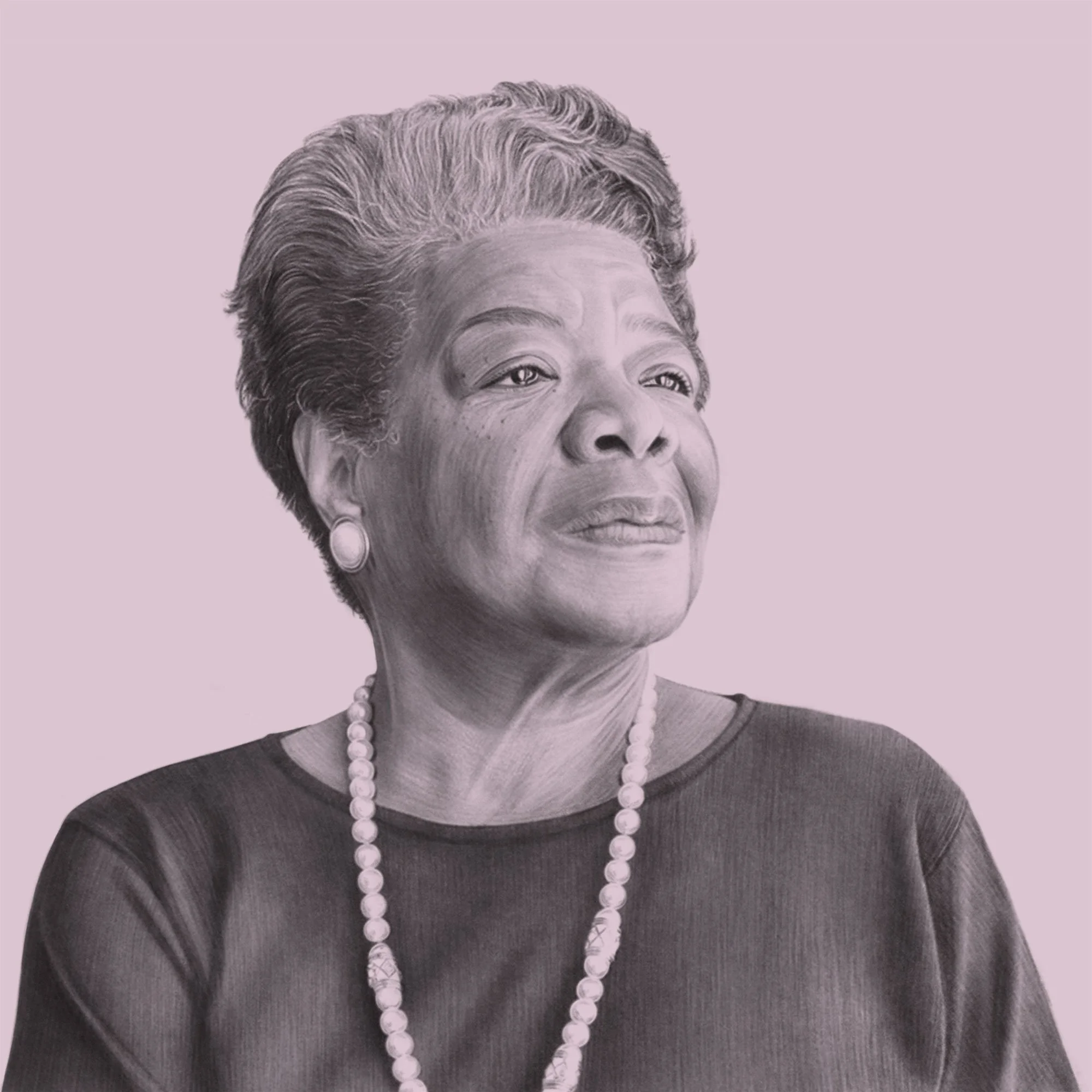 Illustrated pencil portrait of Maya Angelou by Dena Cooper 