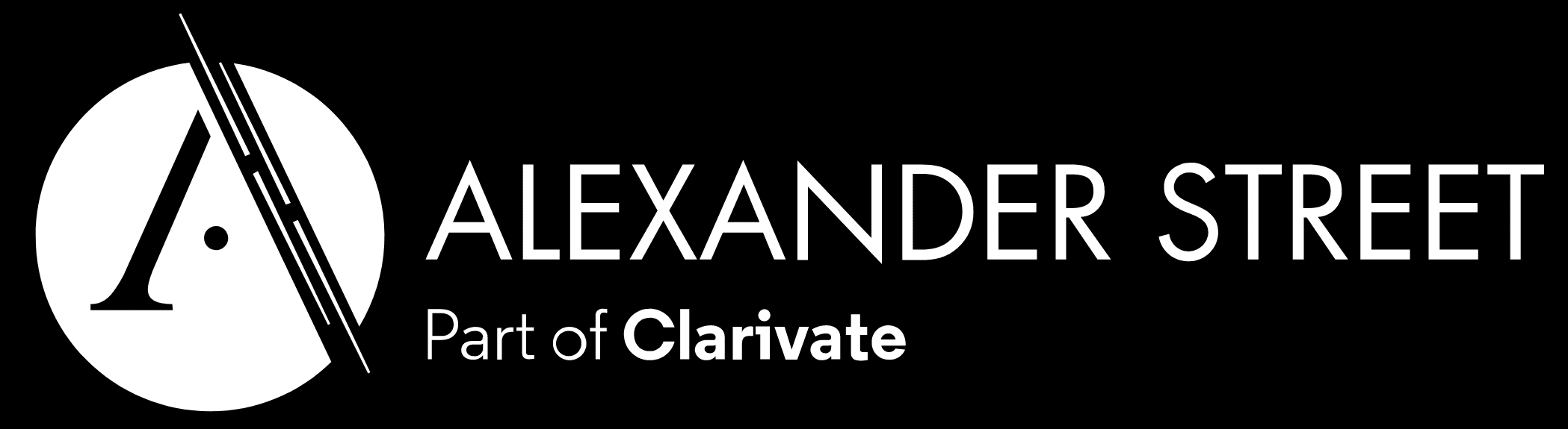 Black and white logo of the Alexander Street library.