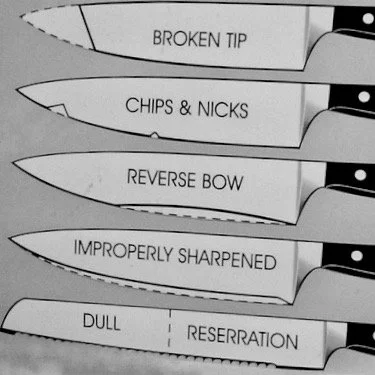 this image illustrates different types of repairs that may need to be preformed during the sharpening process