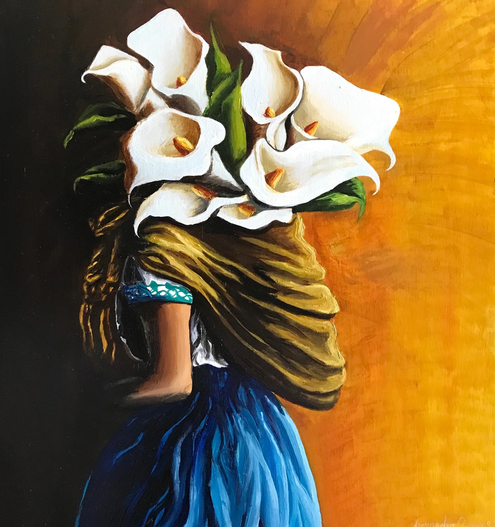 SEÑORA CON FLORES - ORIGINAL OIL PAINTING