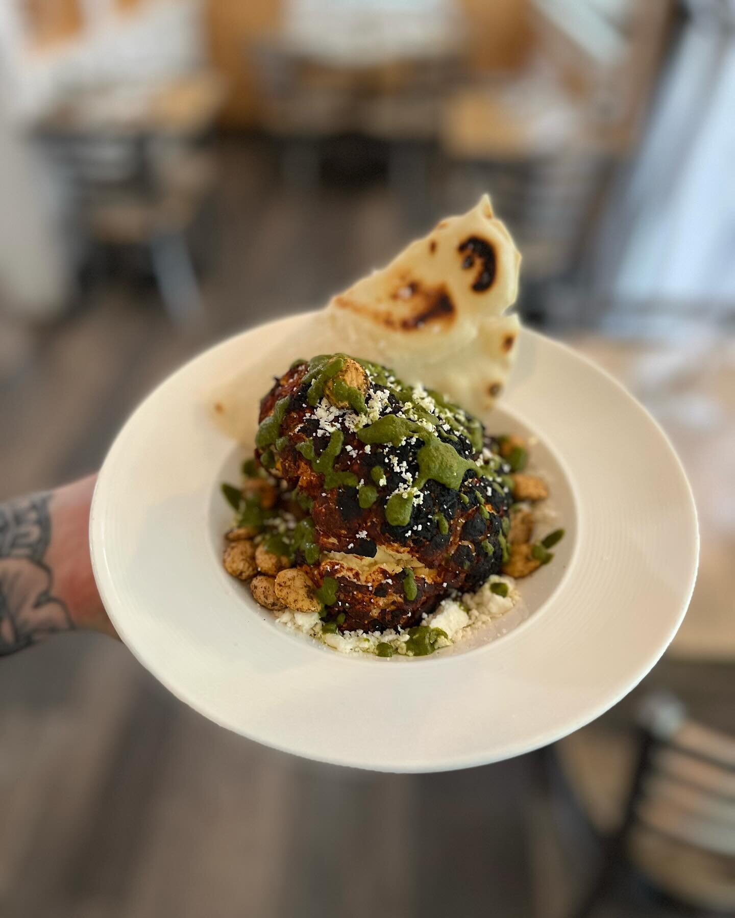 Smoked Cauliflower&bull;huitlacoche mole&bull;toasted marcona almonds&bull;queso fresco&bull;salsa verde 🌶️
.
.
.
.
.
.
.
.
.
.
.
.
.
#smokedcauliflower #huitlacoche #seasonalfood #seasonaldining #eatlocal #farmtofork #farmtotable #supportlocalfarms