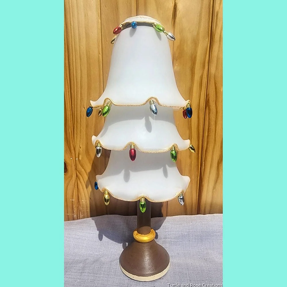 Scalloped White Tree with Candlestick Base and Hanging Ornaments