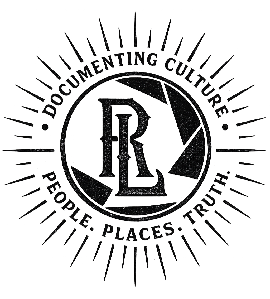 Black and white logo with the words "Documenting Culture" at the top and "People, Places, Truth" at the bottom, surrounding a circular emblem with the letters "RL" in the center and a stylized design.