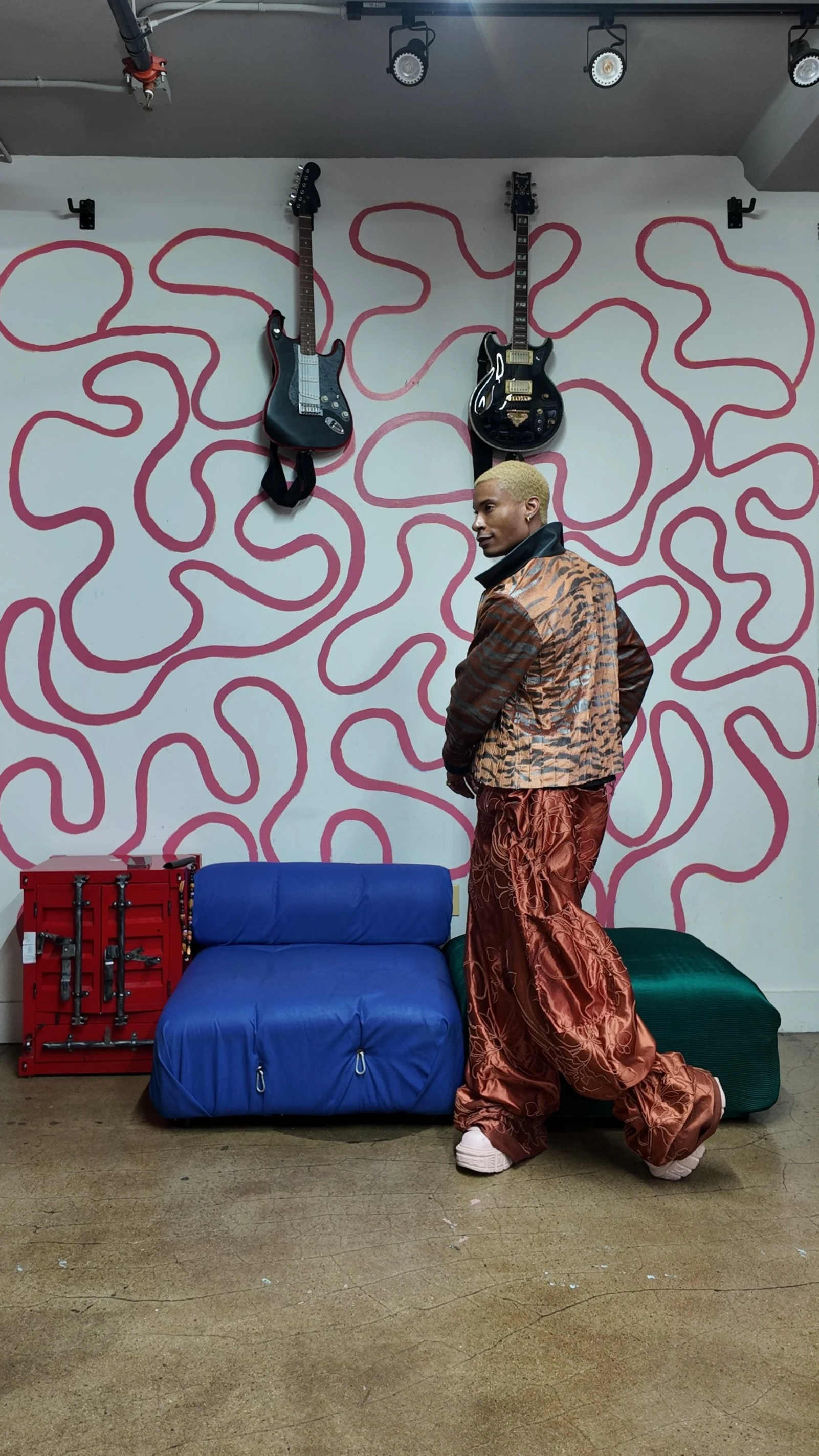 The Tiger Jacket - Medium 
Pleated Embroidery Pants in Orange 
- Fits Sizes 32-36 