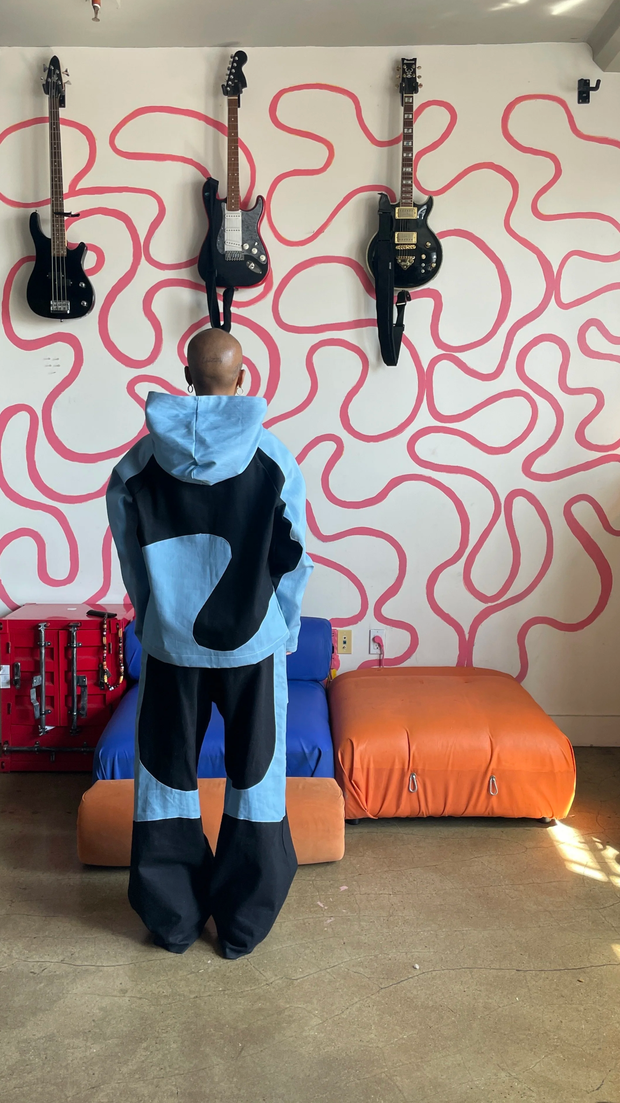 The Denim Swirl Hoodie - Large 
The Wide Leg Chap Pants 
- Fits Sizes 32-36