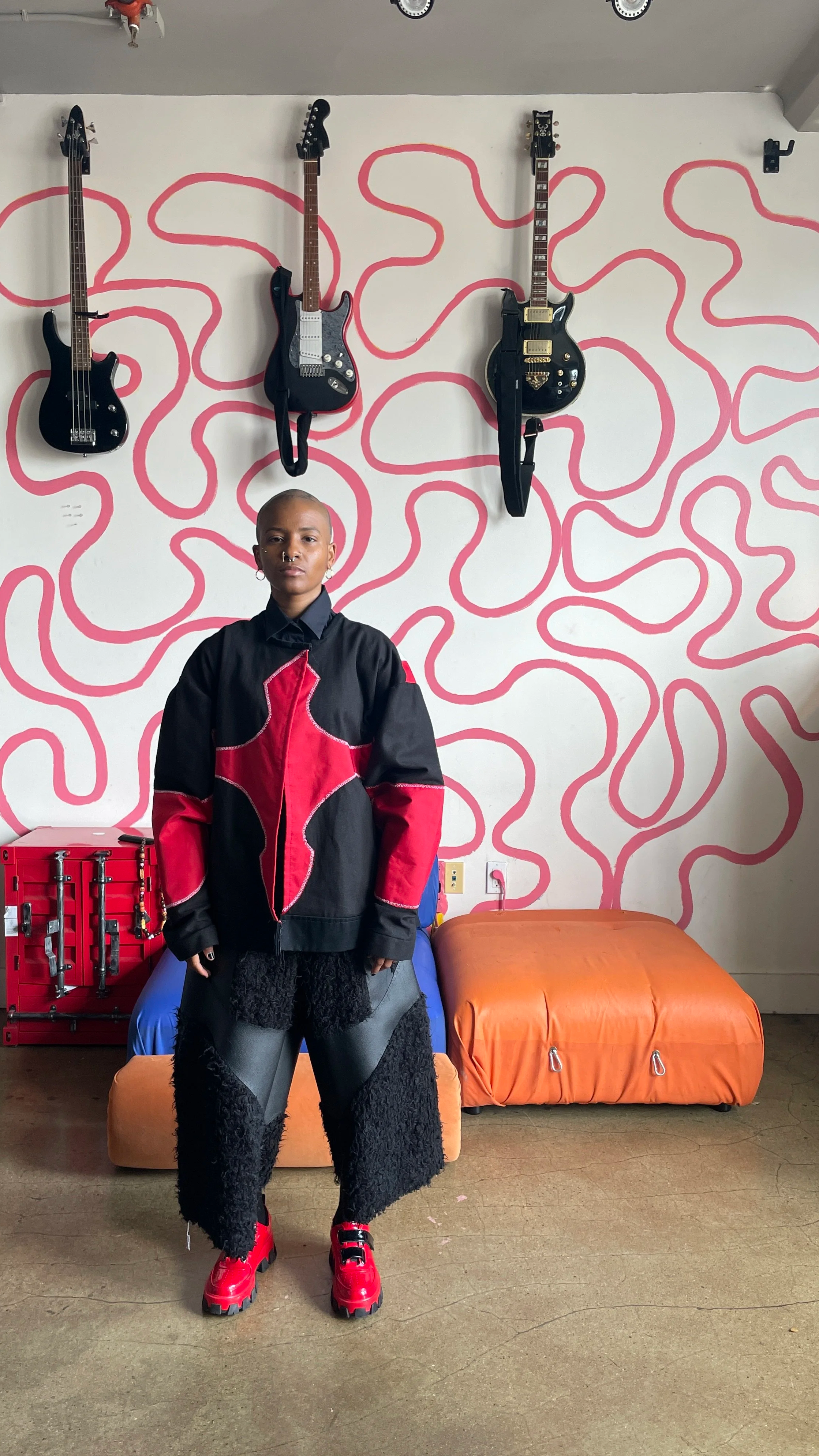 The Hell Jacket in Red - Large 
The Fur Shorts in Black - Large