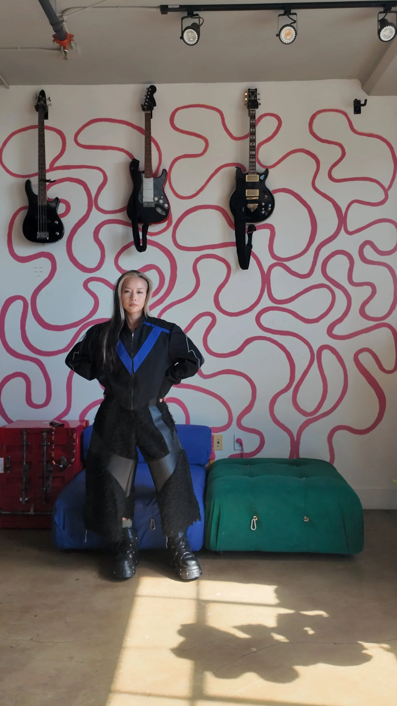 The Denim Puffer Jacket - Small  
The Fur Shorts in Black - Large