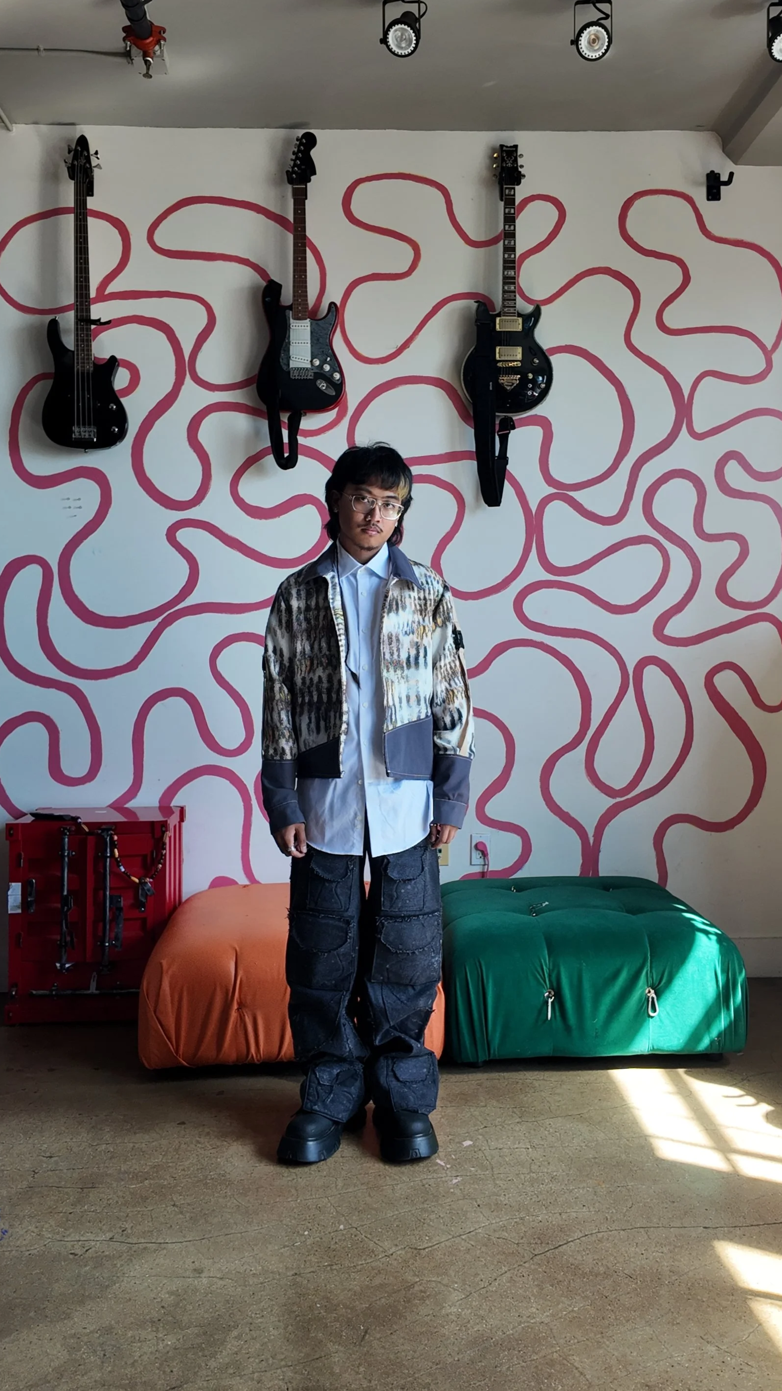 The Snake Jacket in Brown- Medium 
The Distressed Denim Pants 
- Fits Sizes 32-34 