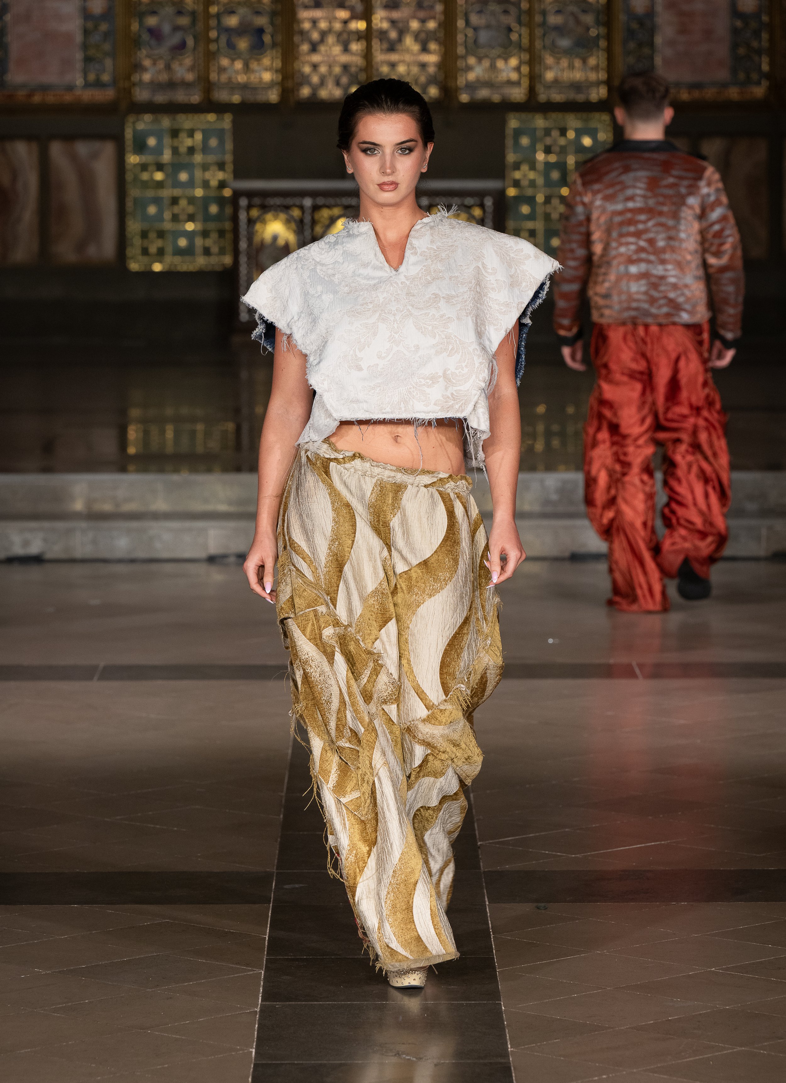 LONDON, ENGLAND - SEPTEMBER 19: A model walks the runway at the LRE' The Artist show during London Fashion Week Powered By Art Hearts Fashion at St. John's Hyde Park on September 19, 2026 in London, England. (Photo by Mark Gunter/Getty Images for Art
