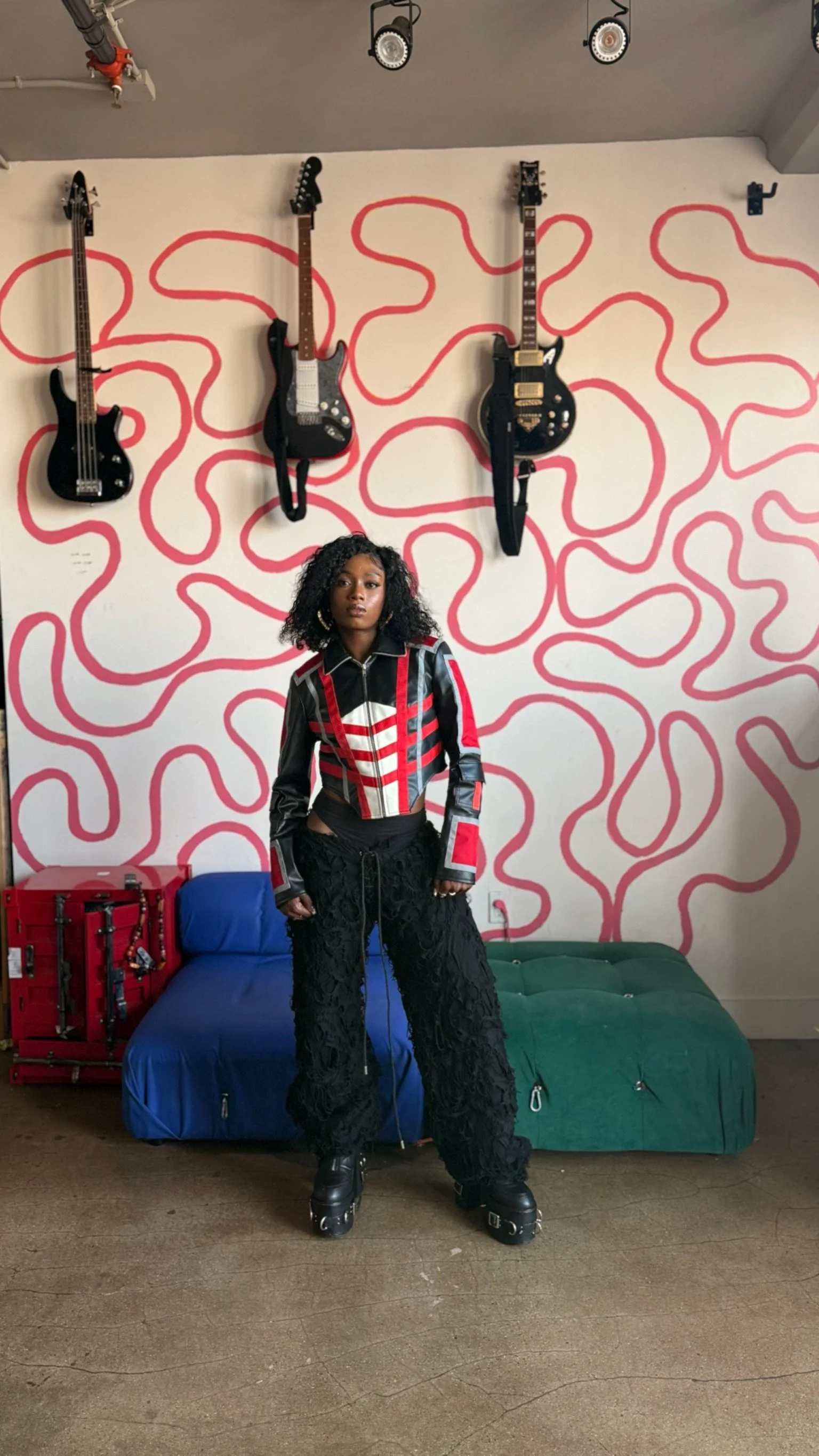 The Corset Moto Jacket - Small 
Distressed Pants 
- Fits Sizes 32-36 