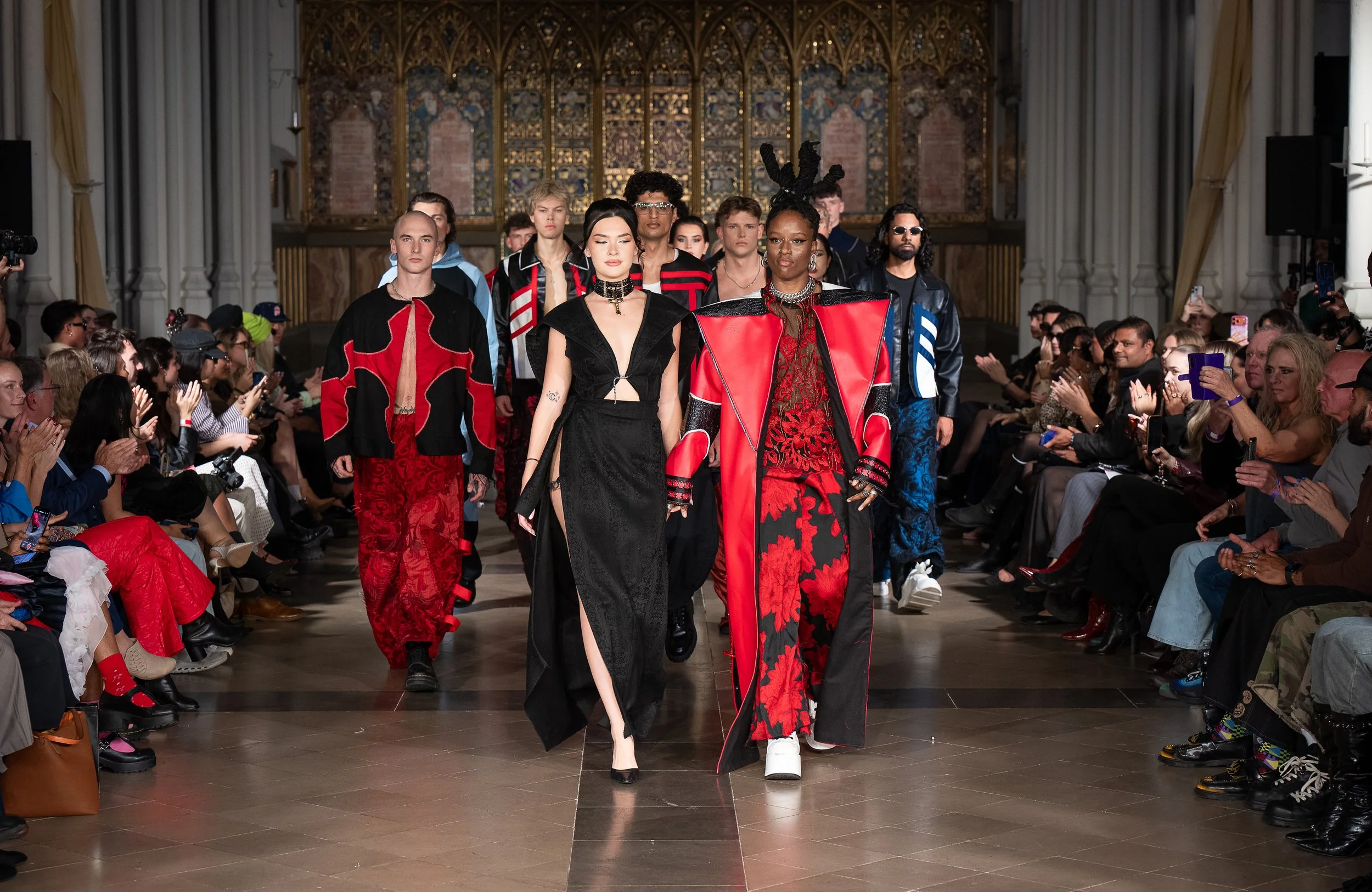 LONDON, ENGLAND - SEPTEMBER 19: A model walks the runway at the LRE' The Artist show during London Fashion Week Powered By Art Hearts Fashion at St. John's Hyde Park on September 19, 2026 in London, England. (Photo by Mark Gunter/Getty Images for Art