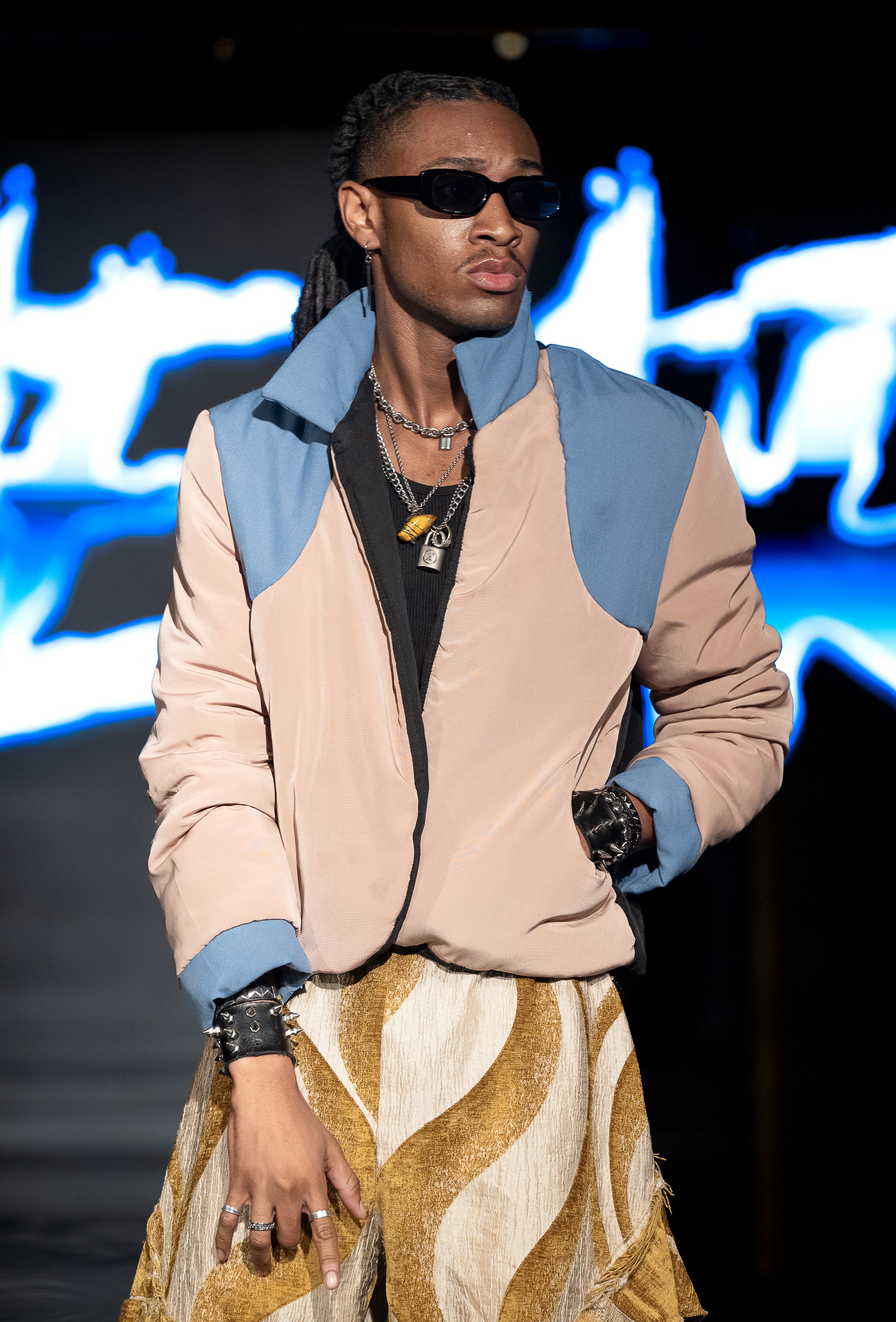 NEW YORK, NEW YORK - SEPTEMBER 10: A model walks the runway at the LRE' The Artist show during New York Fashion Week Powered By Art Hearts Fashion at The Angel Orensanz Foundation on September 10, 2026 in New York City. (Photo by Mark Gunter/Getty Im