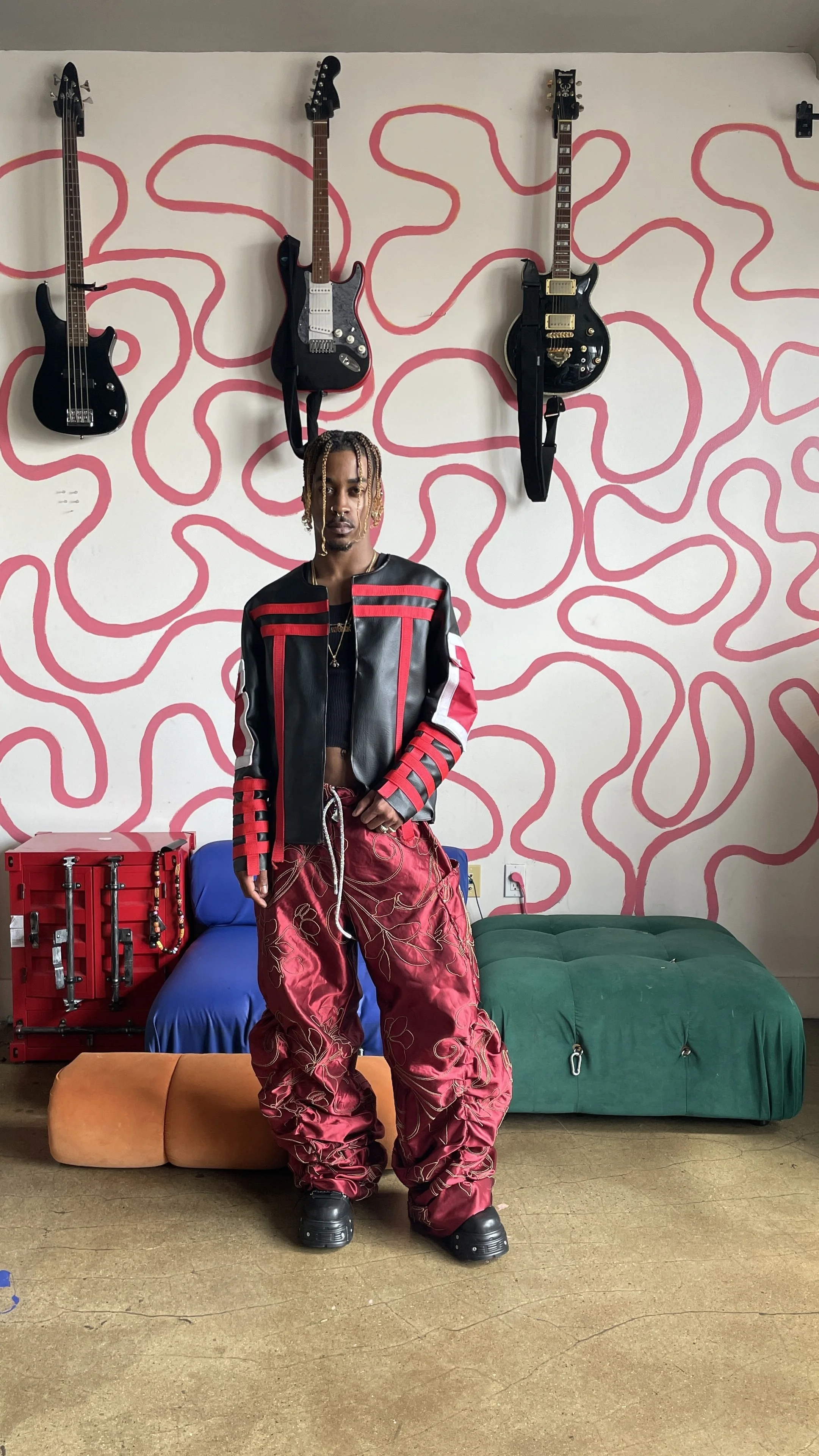 The Colonel Jacket in Red - Small 
Pleated Embroidery Pants in Red
 
- Fits Sizes 32-36 