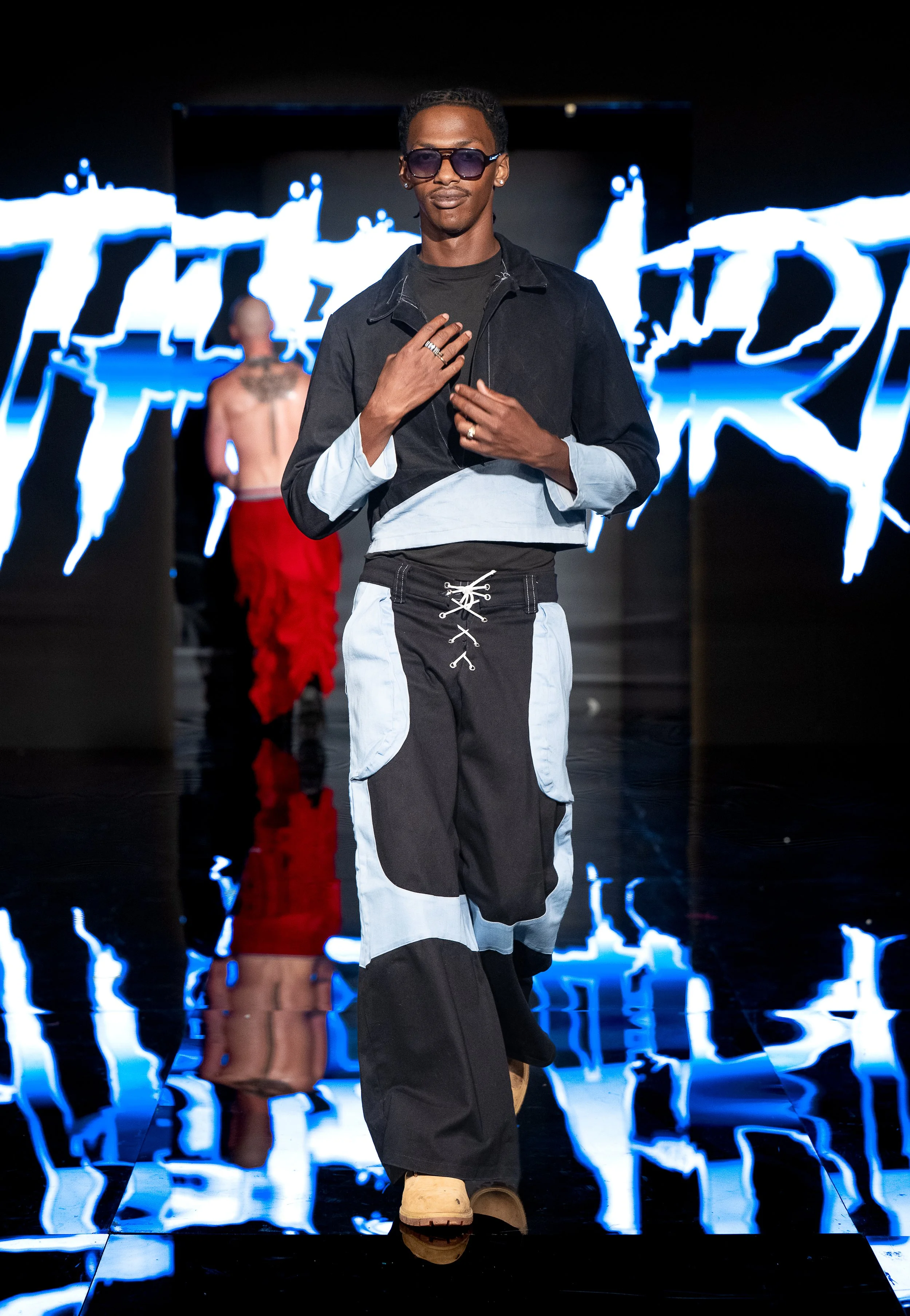 NEW YORK, NEW YORK - SEPTEMBER 10: A model walks the runway at the LRE' The Artist show during New York Fashion Week Powered By Art Hearts Fashion at The Angel Orensanz Foundation on September 10, 2026 in New York City. (Photo by Mark Gunter/Getty Im