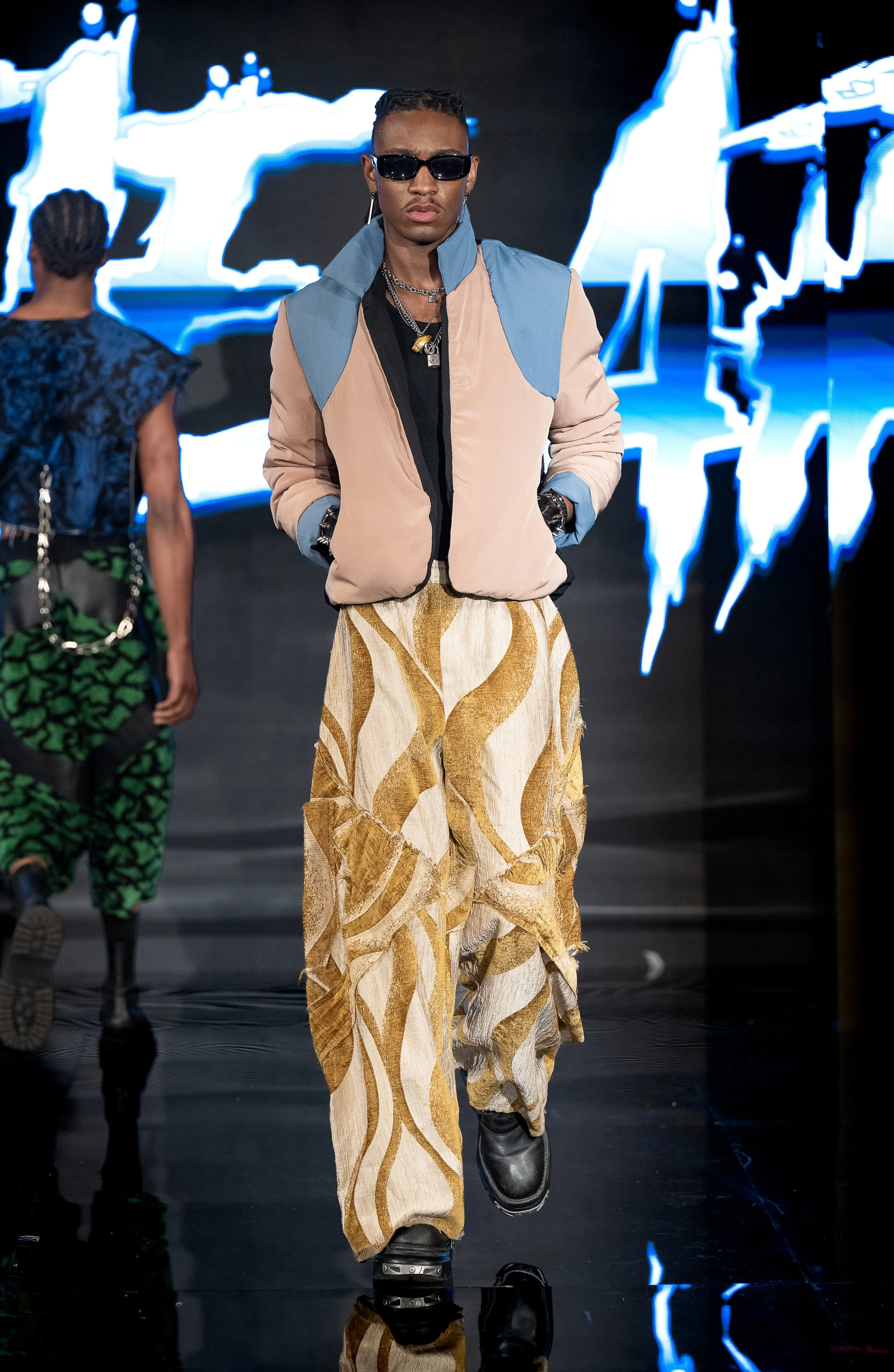 NEW YORK, NEW YORK - SEPTEMBER 10: A model walks the runway at the LRE' The Artist show during New York Fashion Week Powered By Art Hearts Fashion at The Angel Orensanz Foundation on September 10, 2026 in New York City. (Photo by Mark Gunter/Getty Im