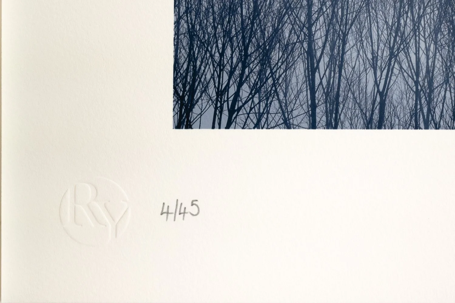 Embossing stamp and edition number. Silence One. Folio Box Set. A Portfolio of Fine Art Prints by Richard Young. Front Cover.