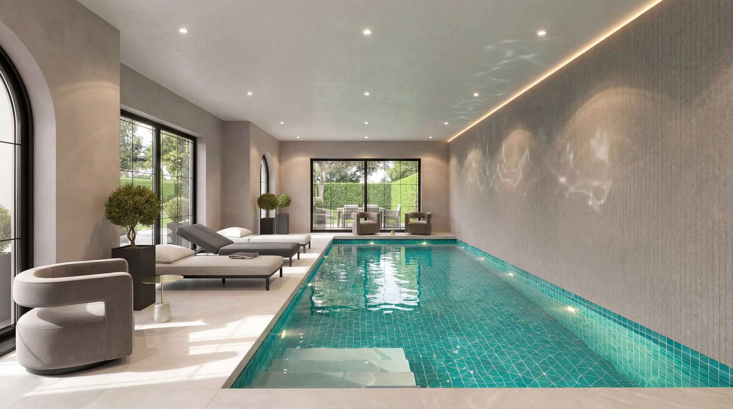 A home gym with weightlifting equipment, cardio machines, and mirrors.