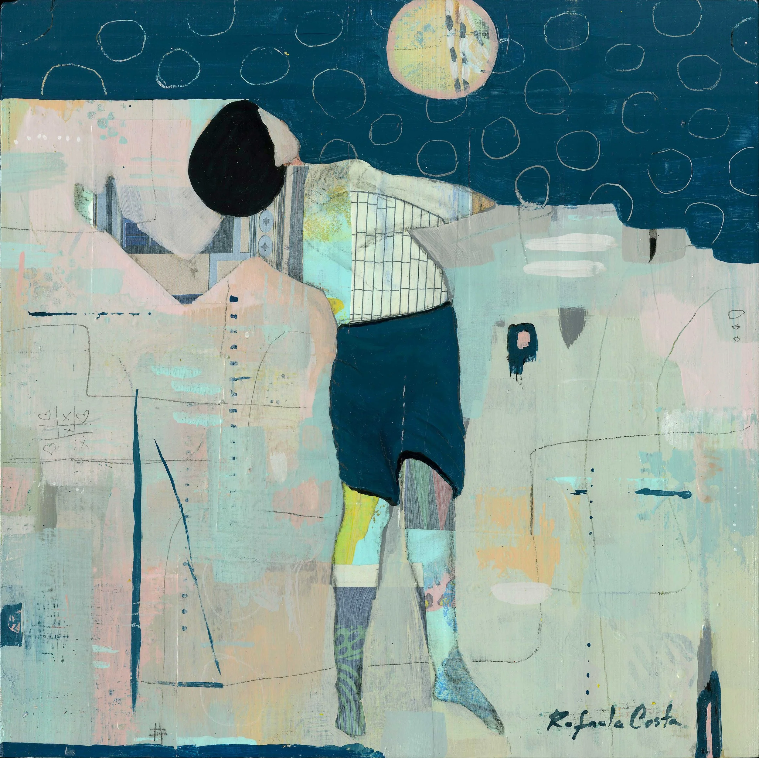 Rafaela Costa-
Just a Boy, 2026
Mixed media on wood panel
12”x12” inches

