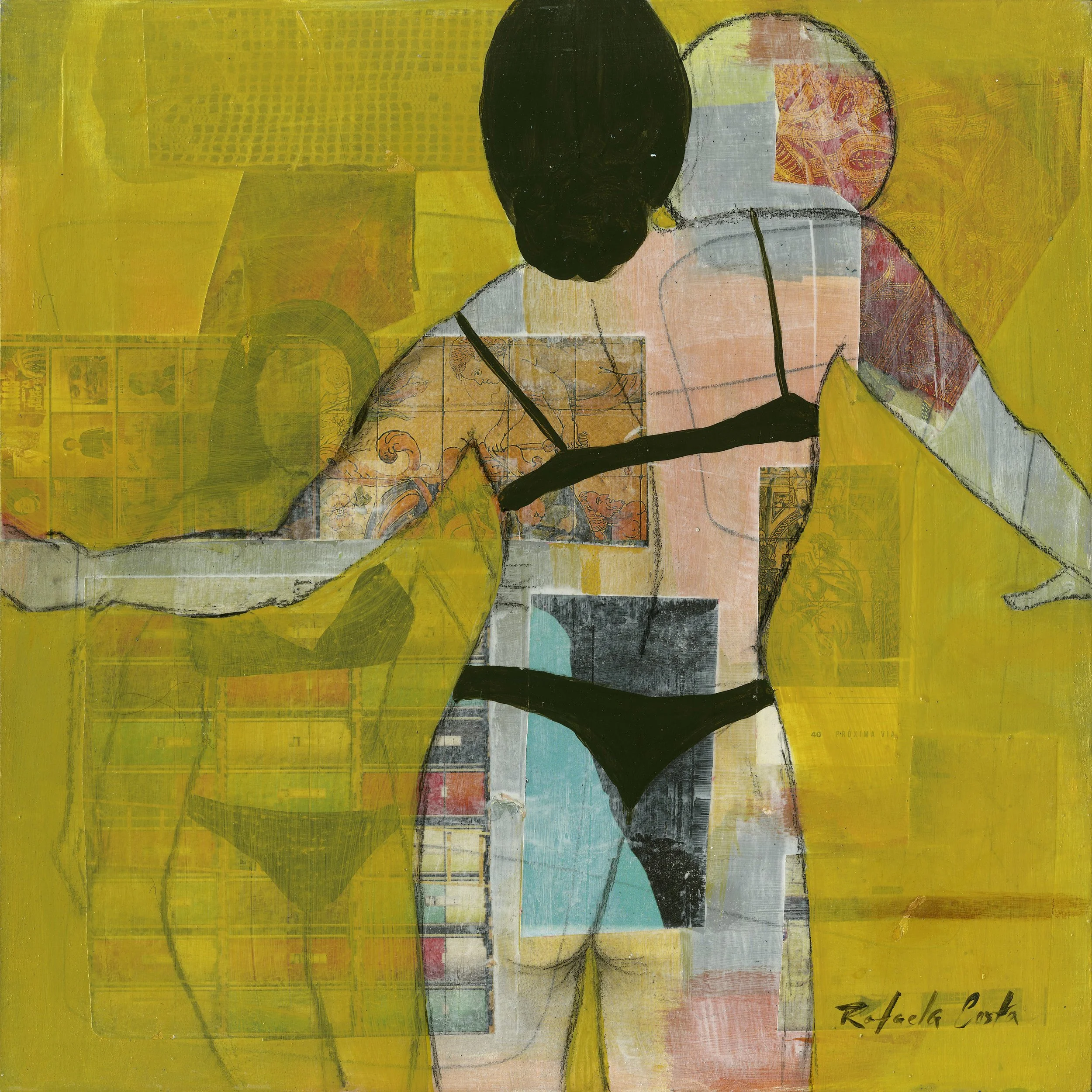Rafaela Costa-
“It Takes a Different posture”, 2026
Mixed media on wood panel
12”x12” inches
