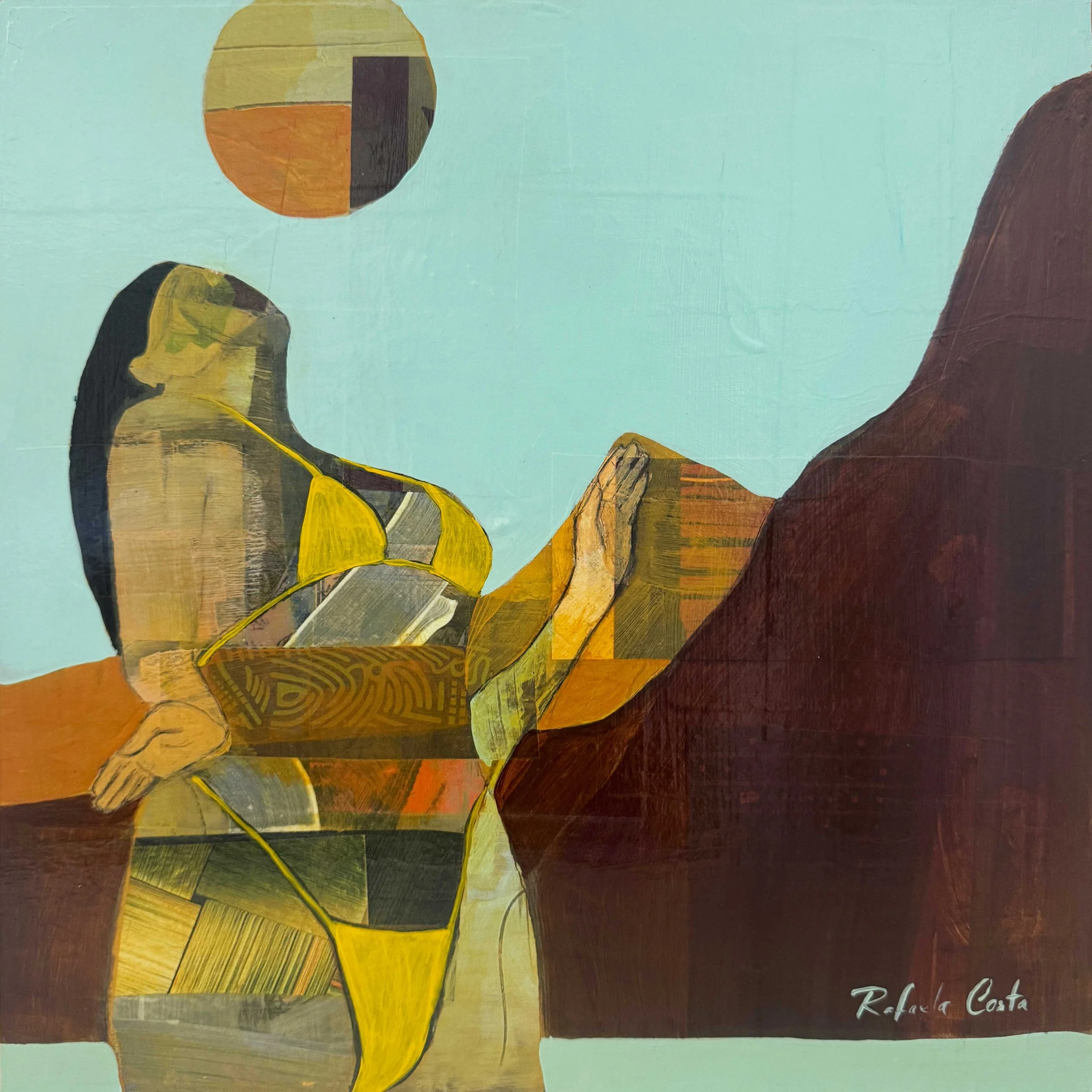 Rafaela Costa-
A Match with the Sun, 2026
Mixed media on wood panel
12”x12” inches
