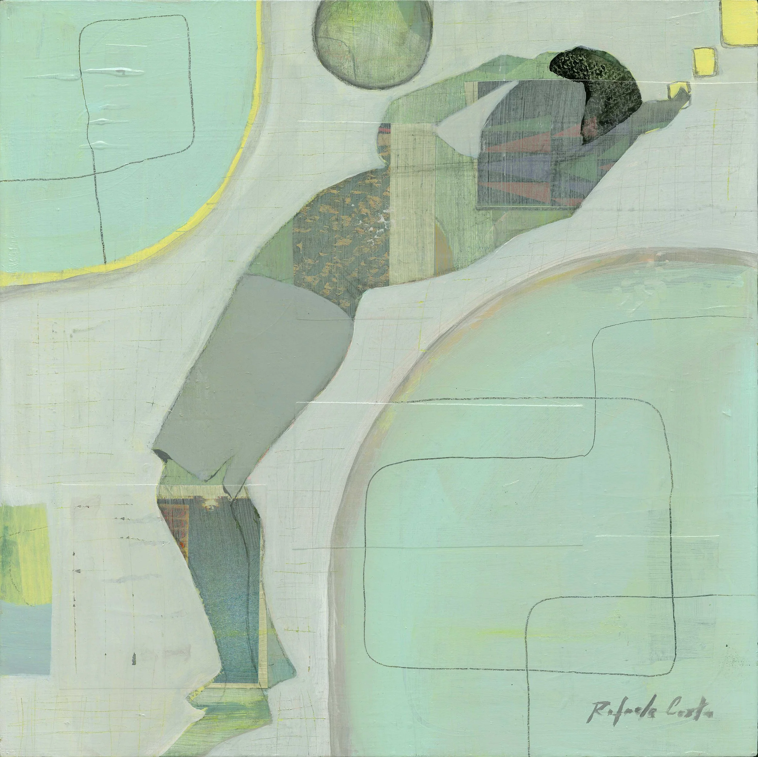 Rafaela Costa-
It Looks Easy, 2026
Mixed media on wood panel
12”x12” inches
