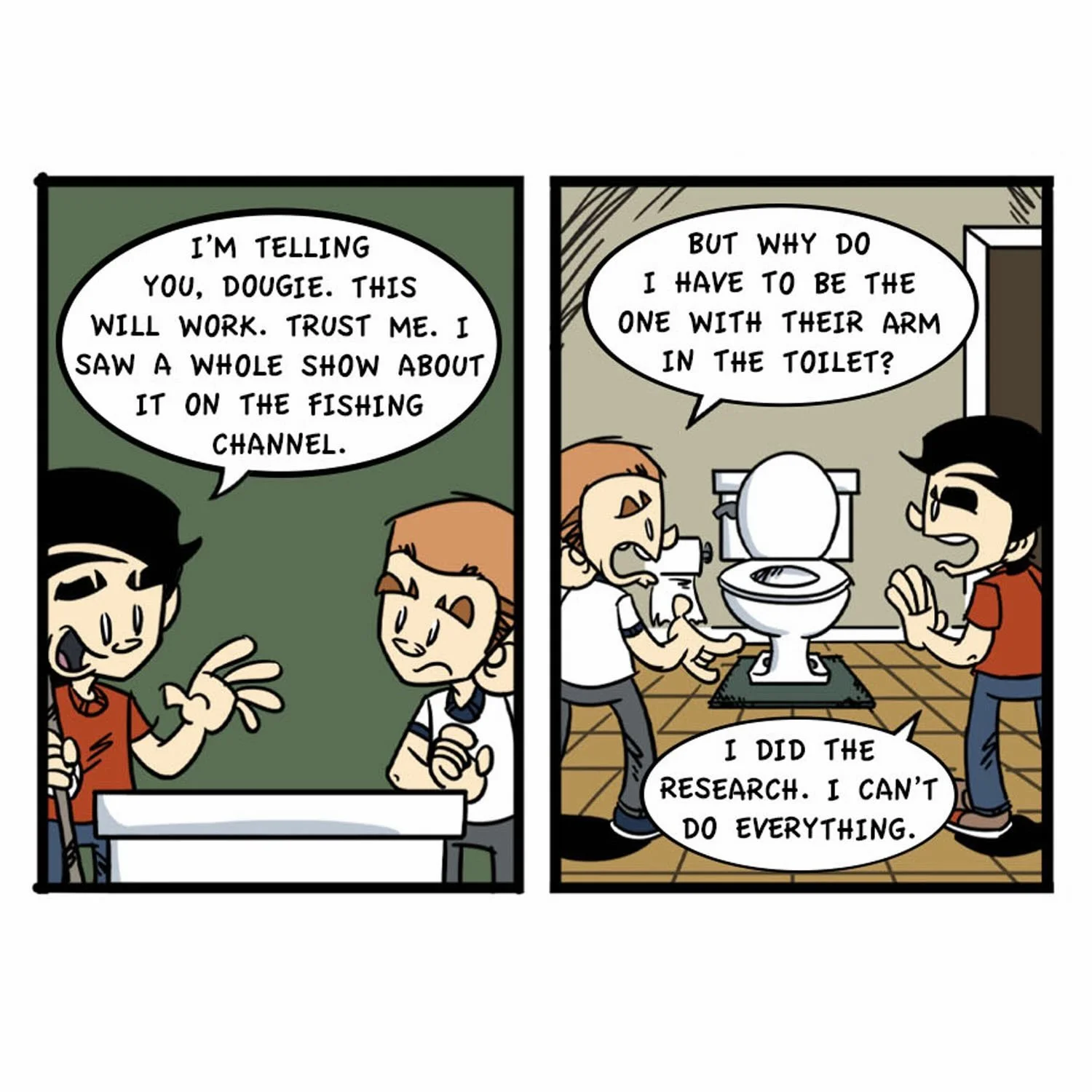 Keith, Wayne, and Dougie&rsquo;s adventures continue in their latest collected edition, What Lurks Beneath The Lid! 

#graphicnovel #middlegrade #comicstrip #toiletsharks