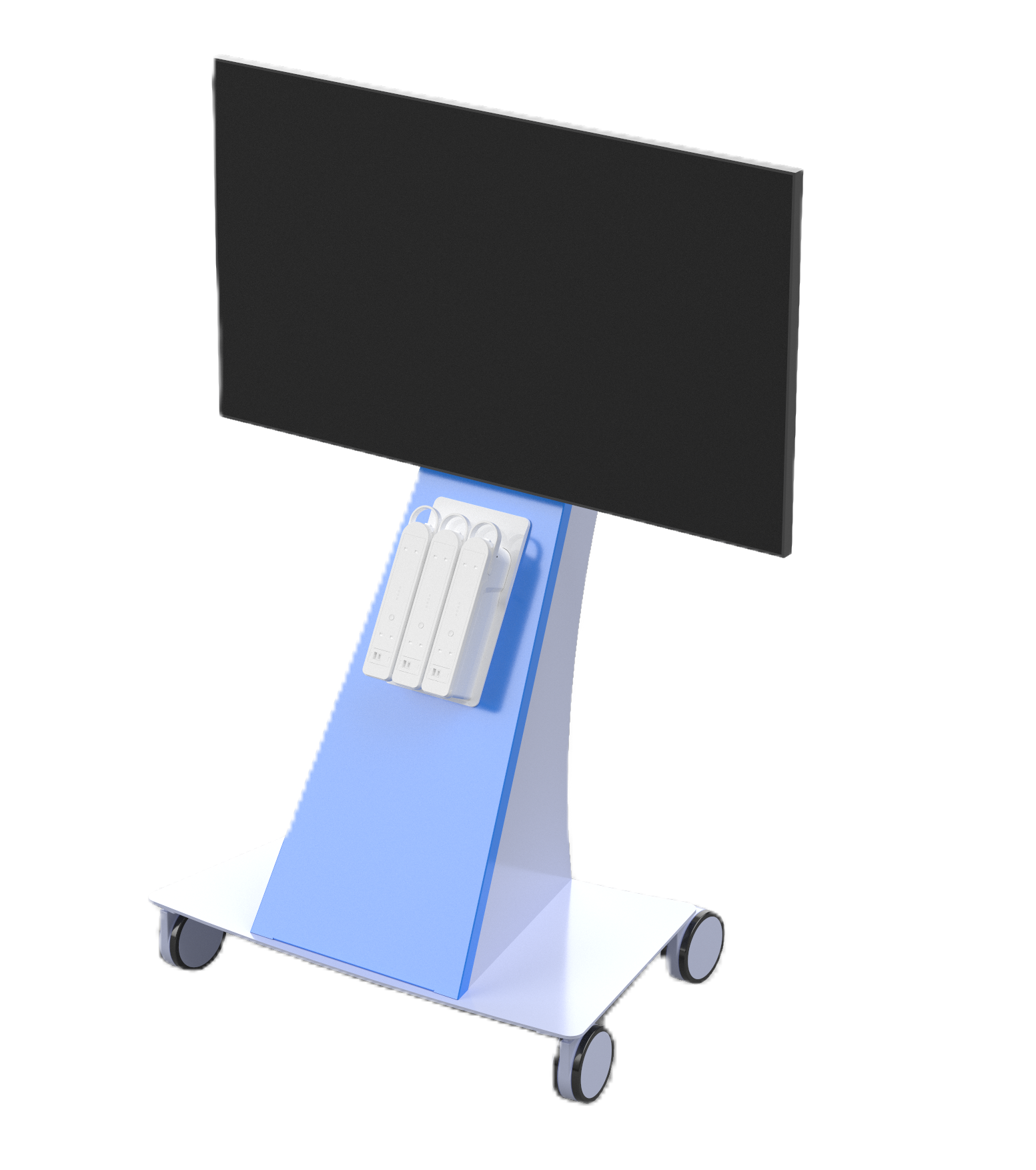 Medical monitor on a mobile stand with white devices attached.