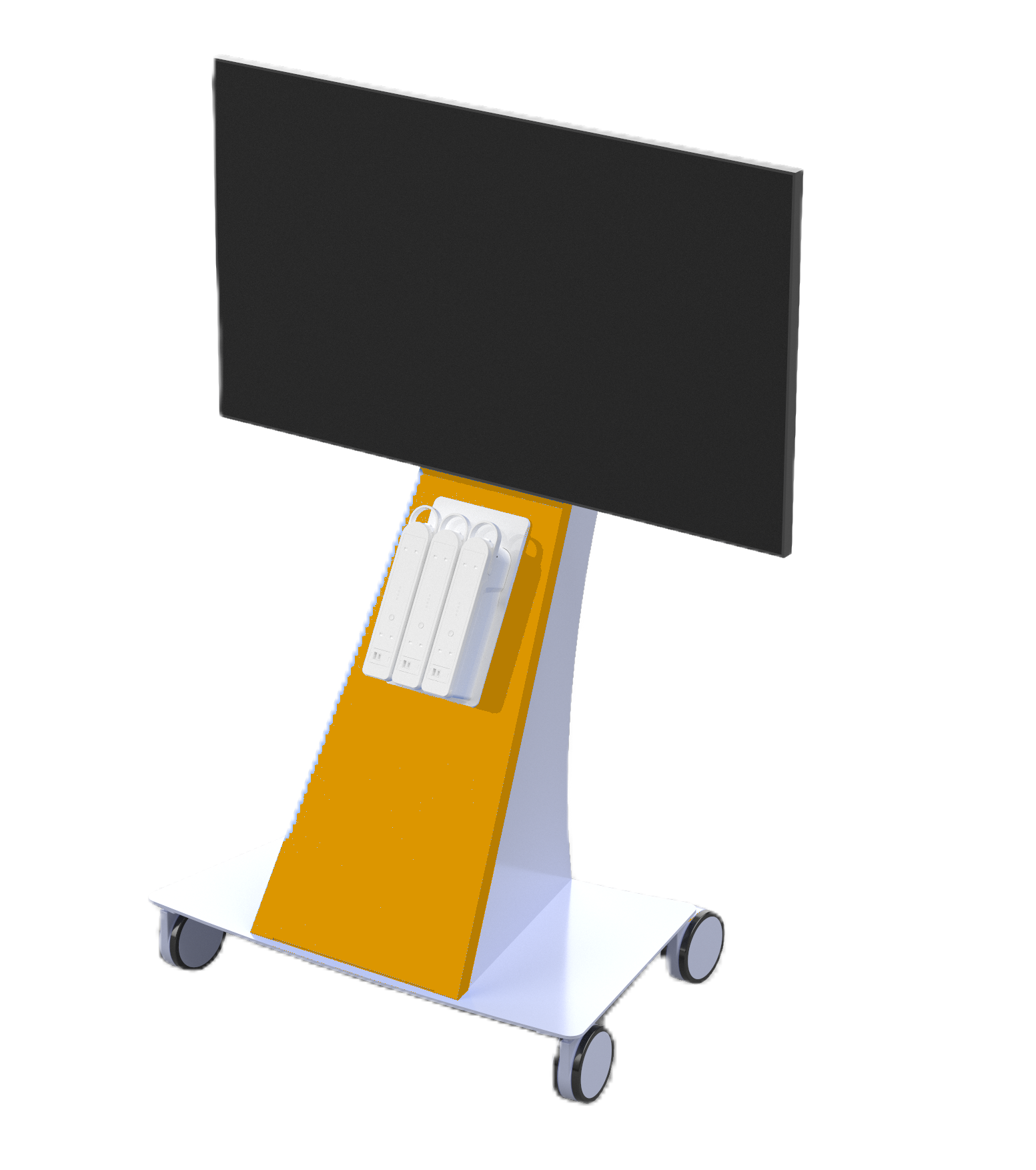 A mobile presentation cart with a flat-screen monitor.