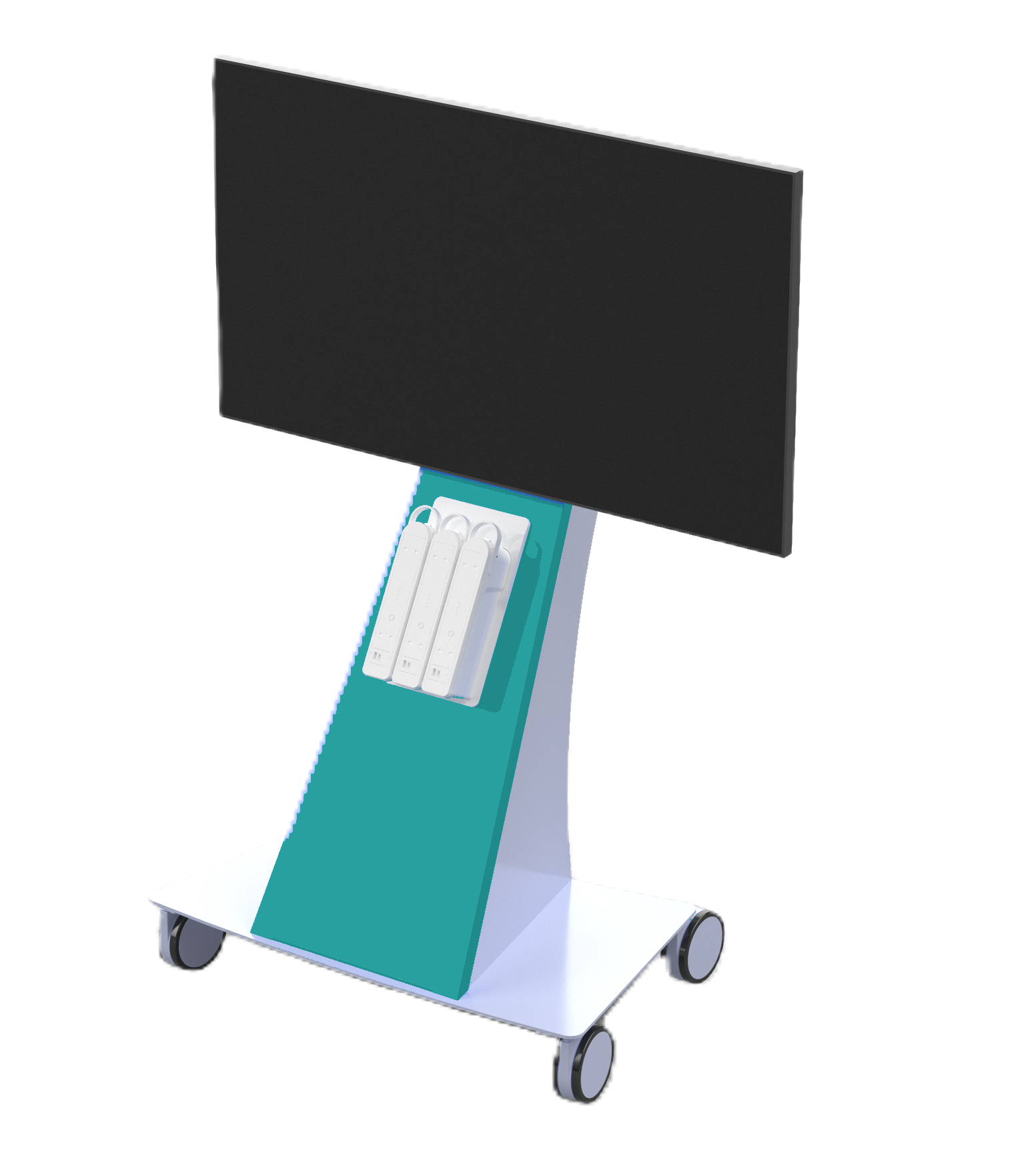 A mobile presentation cart with a flat-screen monitor.