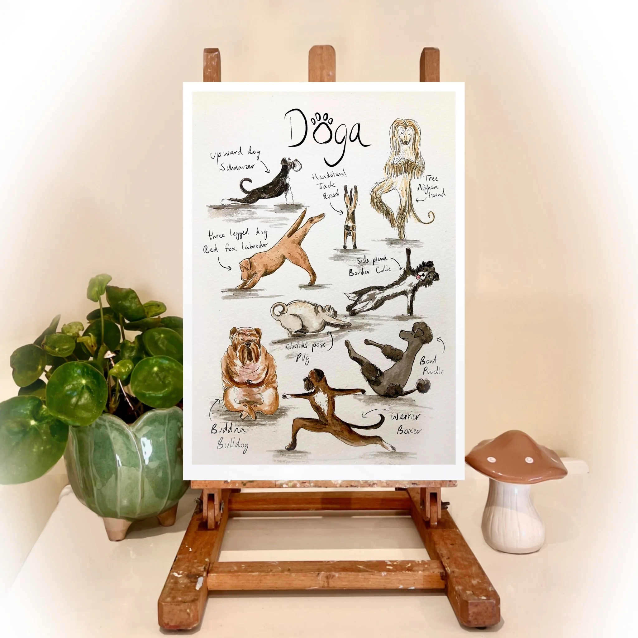 Doga - Doggie Yoga Art Print