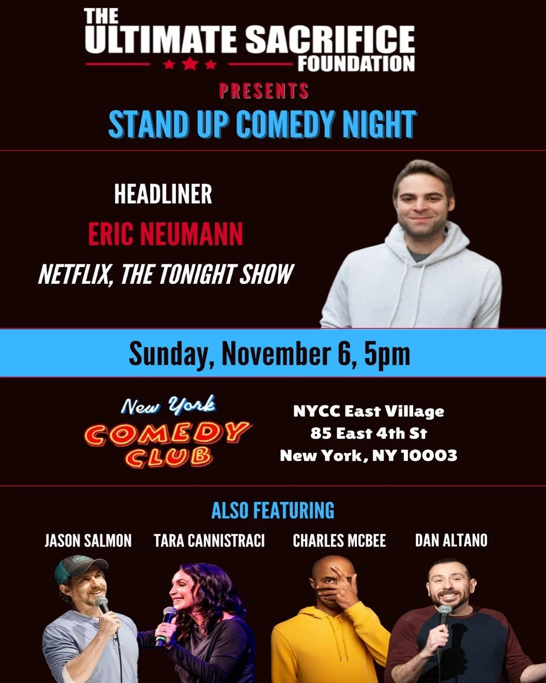 We are excited to announce our first comedy fundraiser at the New York Comedy Club. Special thanks to @danaltano, the New York Comedy Club and the other great comics for participating. This will be an amazing event and goes to a great cause to help o