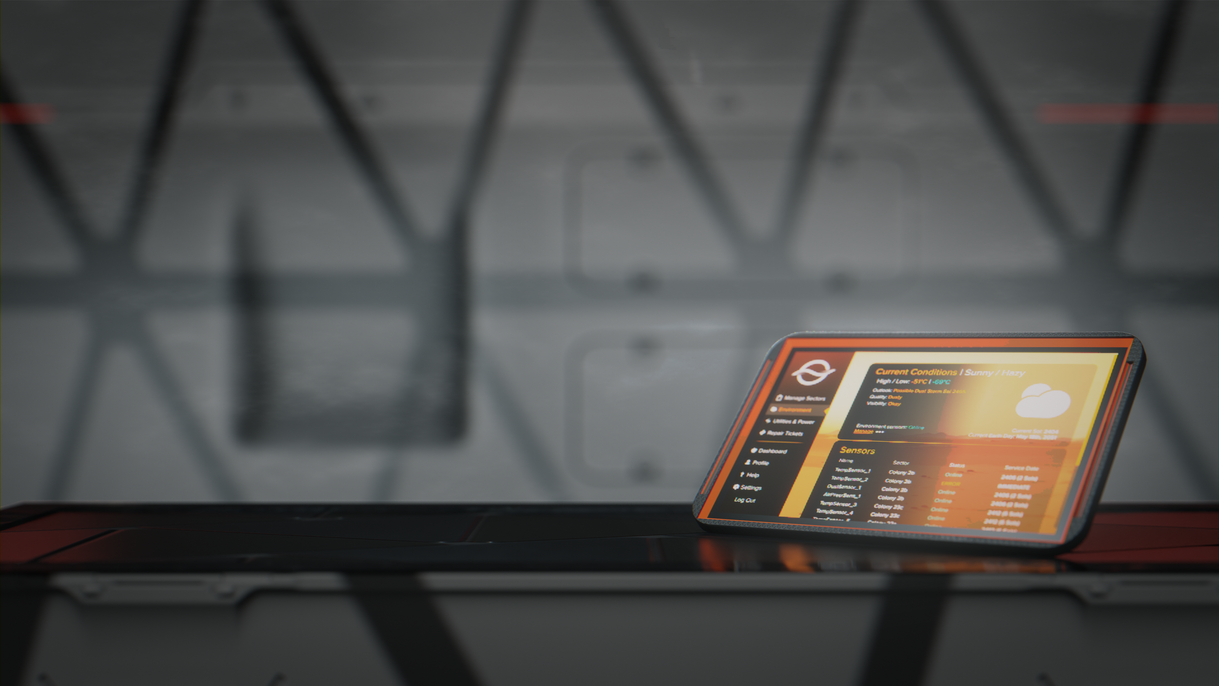 A tablet with the ECO Mars Companion App open