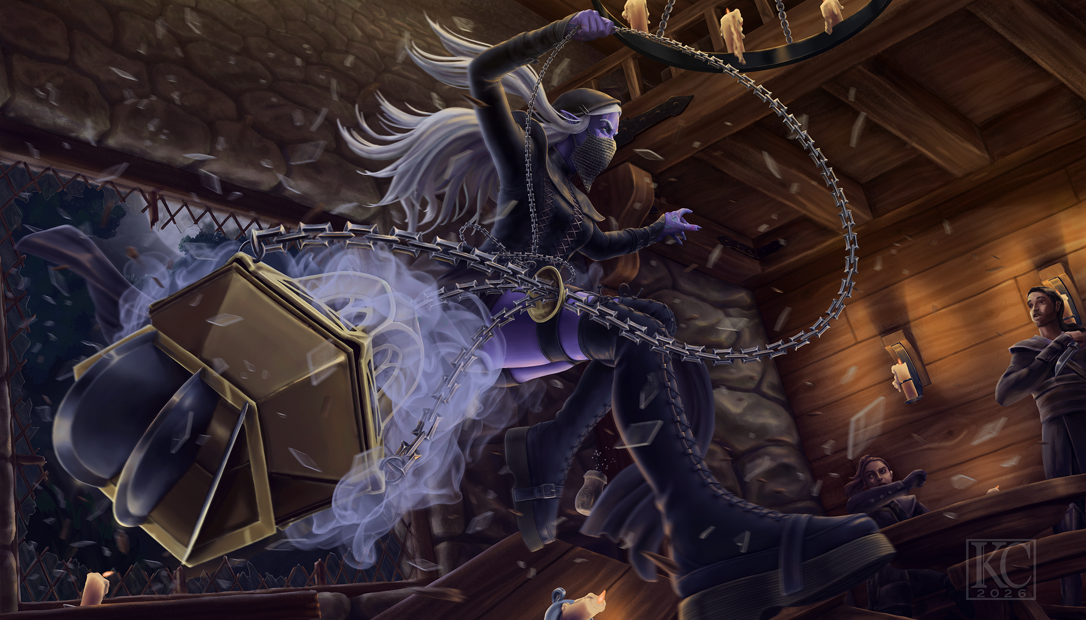 Vaelus jumps through the window to save the day. Critical Role fanart. Software used: Photoshop, Blender