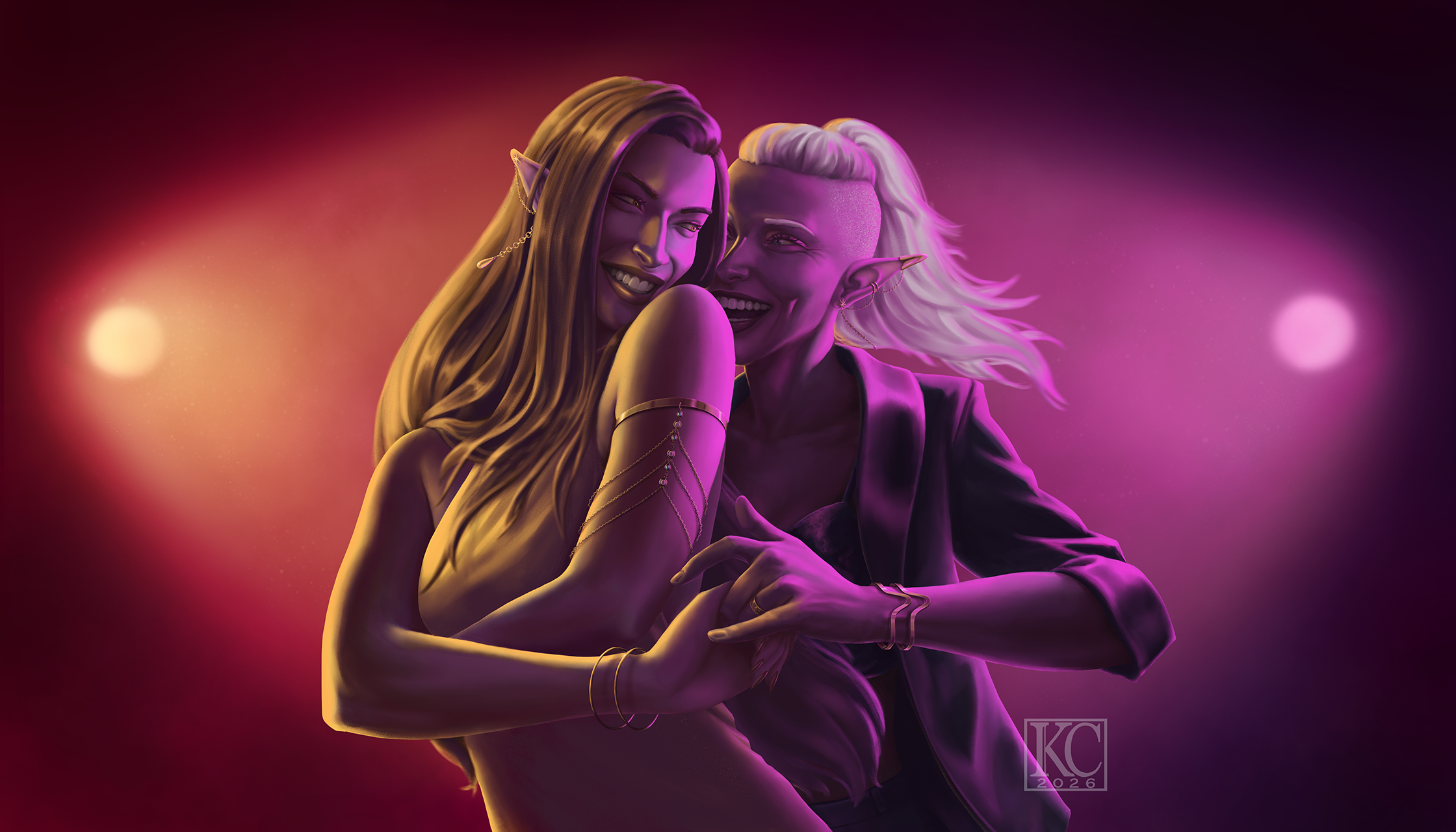 Tabatha and Eira dance together.
