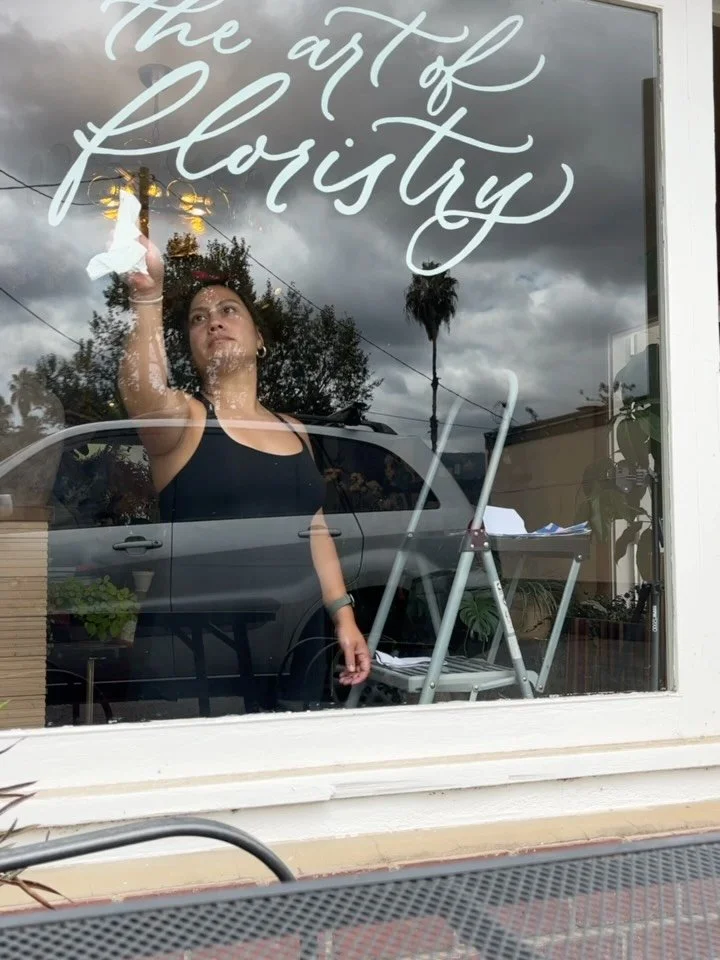 This small flower shop in Ojai is tucked away from the street, and they thought a window painting would draw more attention to where and what they are. What do you think? Mission accomplished? I think so! Either way, this may be my favorite project t