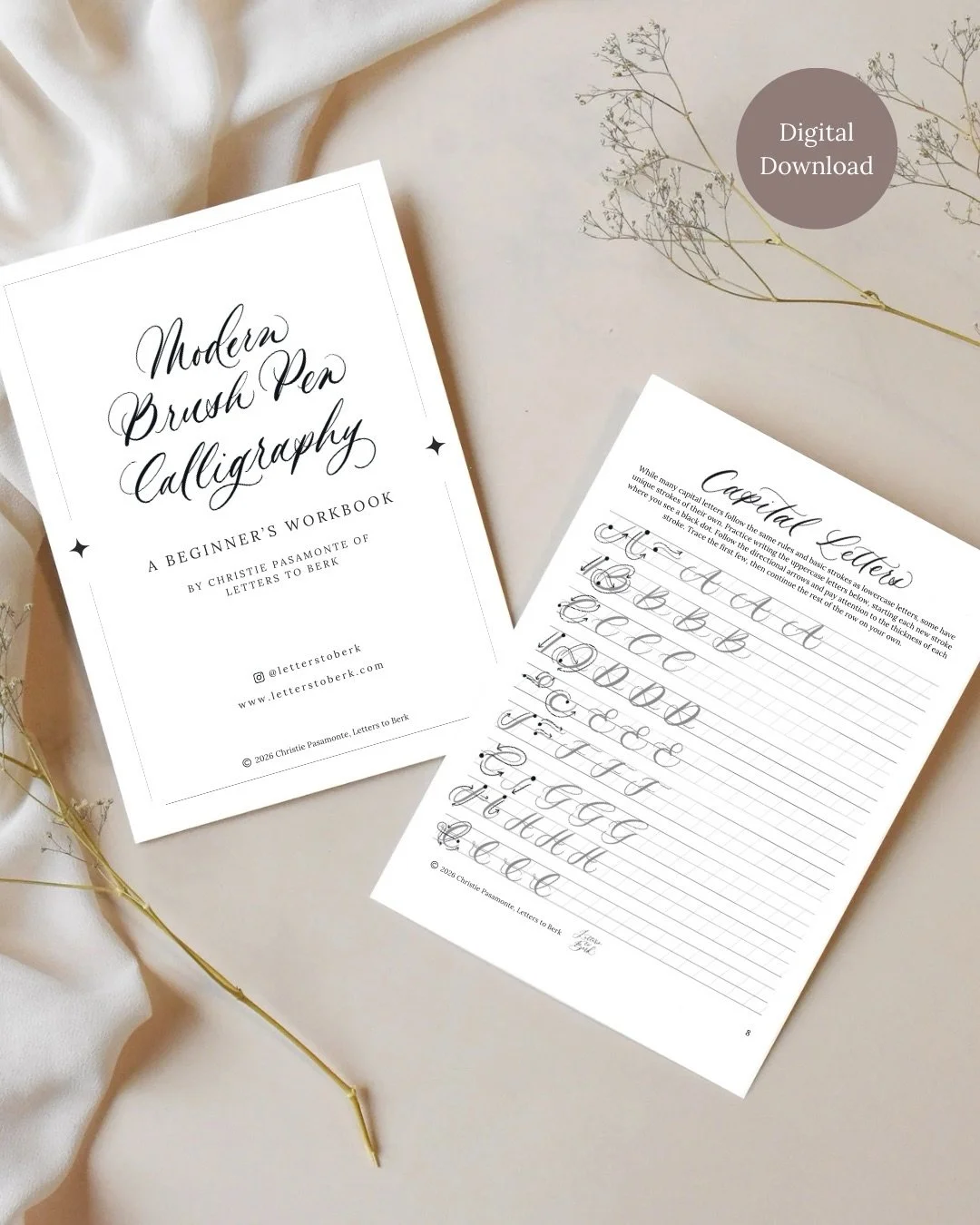 I&rsquo;m super excited to launch my beginner&rsquo;s modern brush calligraphy workbook! It&rsquo;s perfect for those who have little to no experience with calligraphy and want to give it a go. The digital download can be printed and used with tracin
