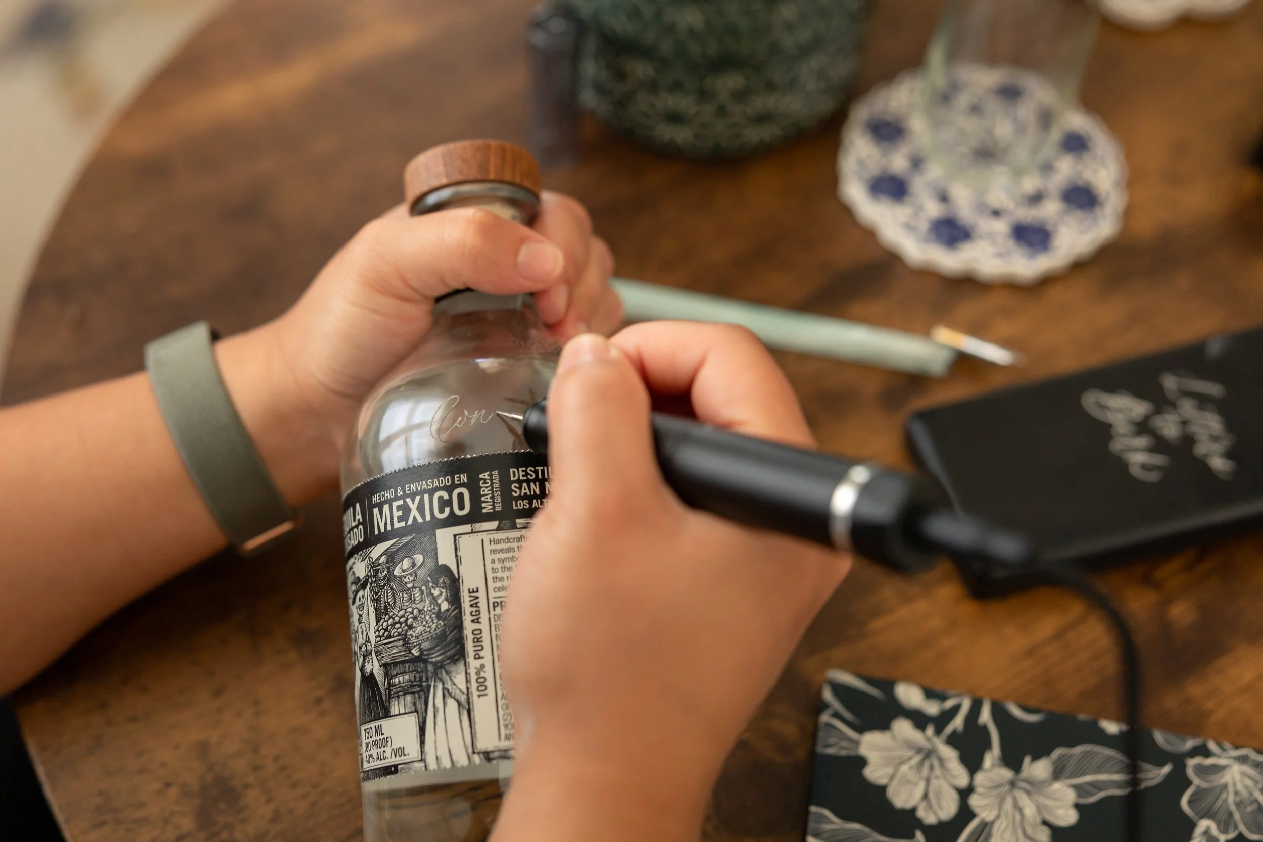 Engraving on a tequila bottle