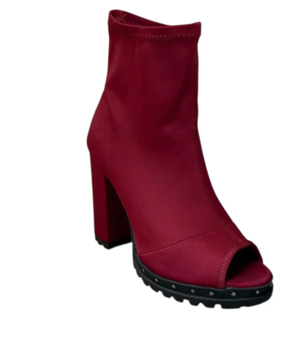 Burgundy open toe boots