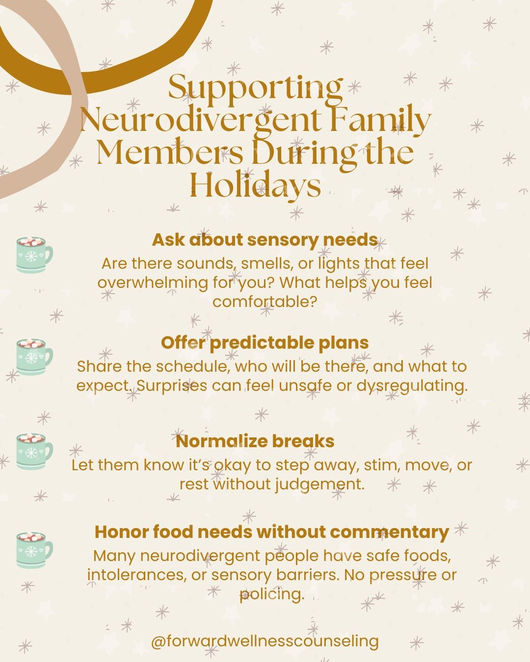 The holidays can be a beautiful time, and also overwhelming for many neurodivergent people.
Changes in routine, loud gatherings, strong smells, and social expectations can make this season especially challenging.

If you have a neurodivergent family 