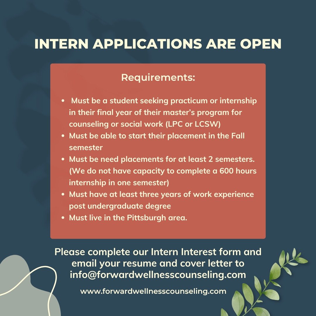 🌱 Now Accepting Intern Applications!
Are you a graduate counseling or social work student looking for a supportive, growth-focused internship experience? Our fall placements are now open for students seeking a multi-semester practicum or internship 