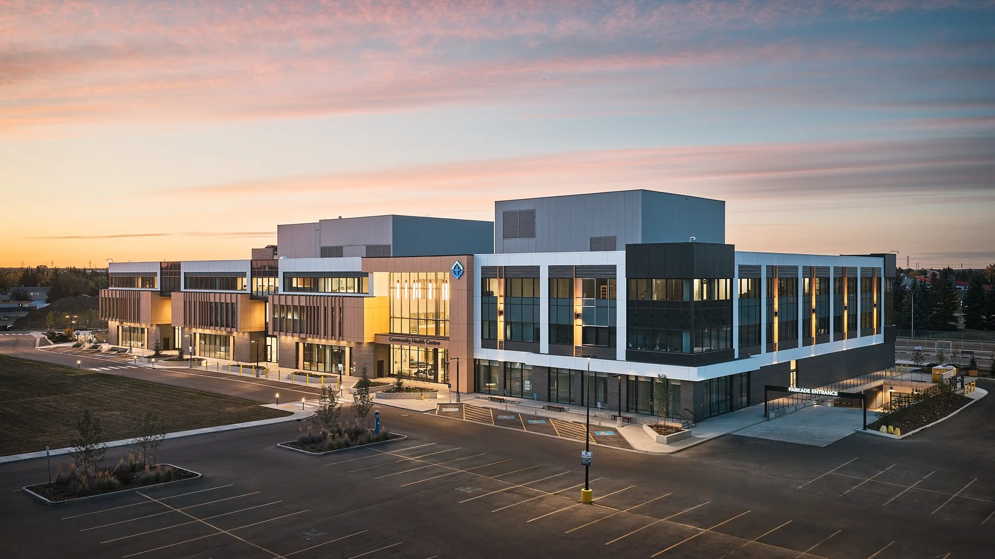 Exterior view of Covenant Community Health Centre in Edmonton showing modern healthcare facility architecture
